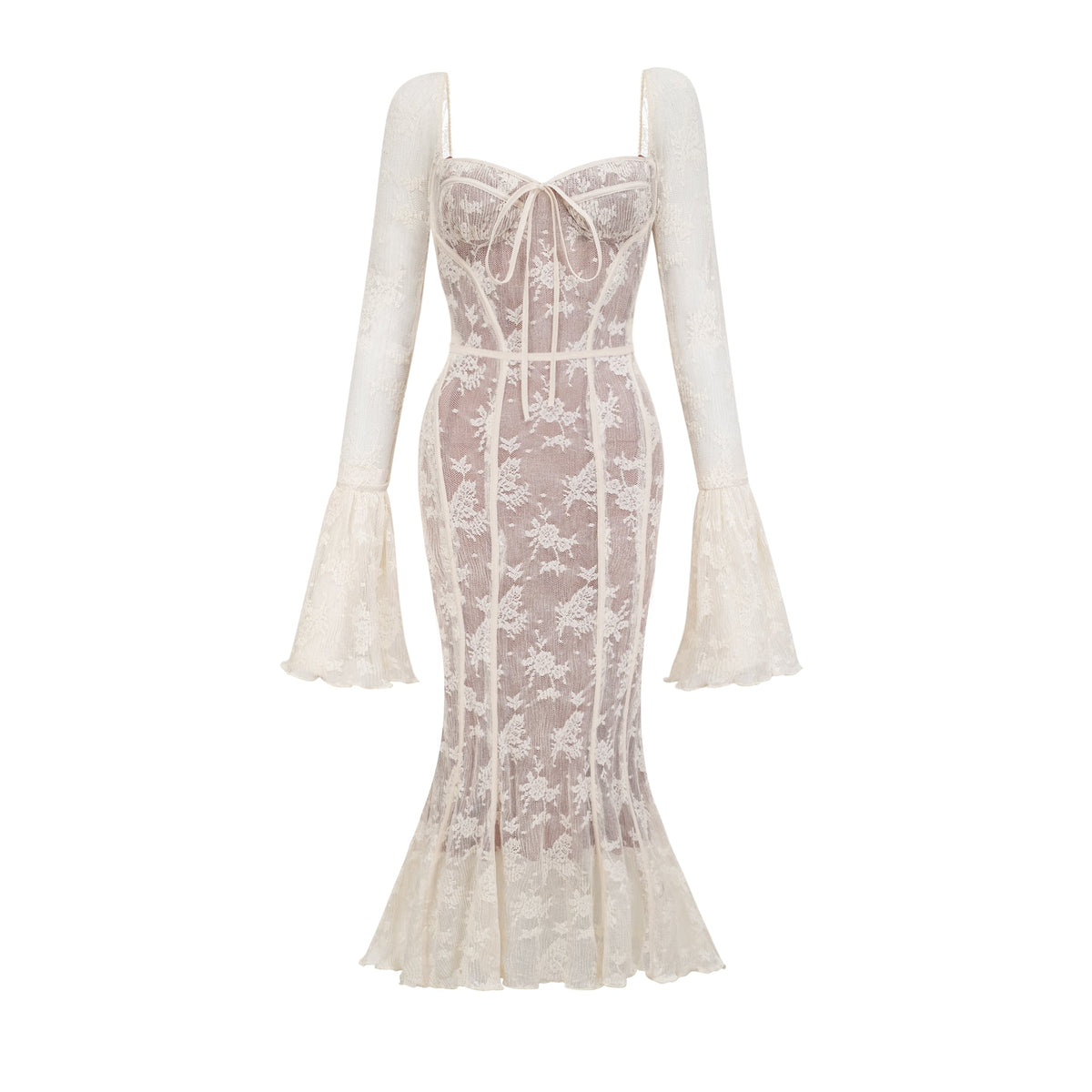 Marlene flared lace maxi dress in White