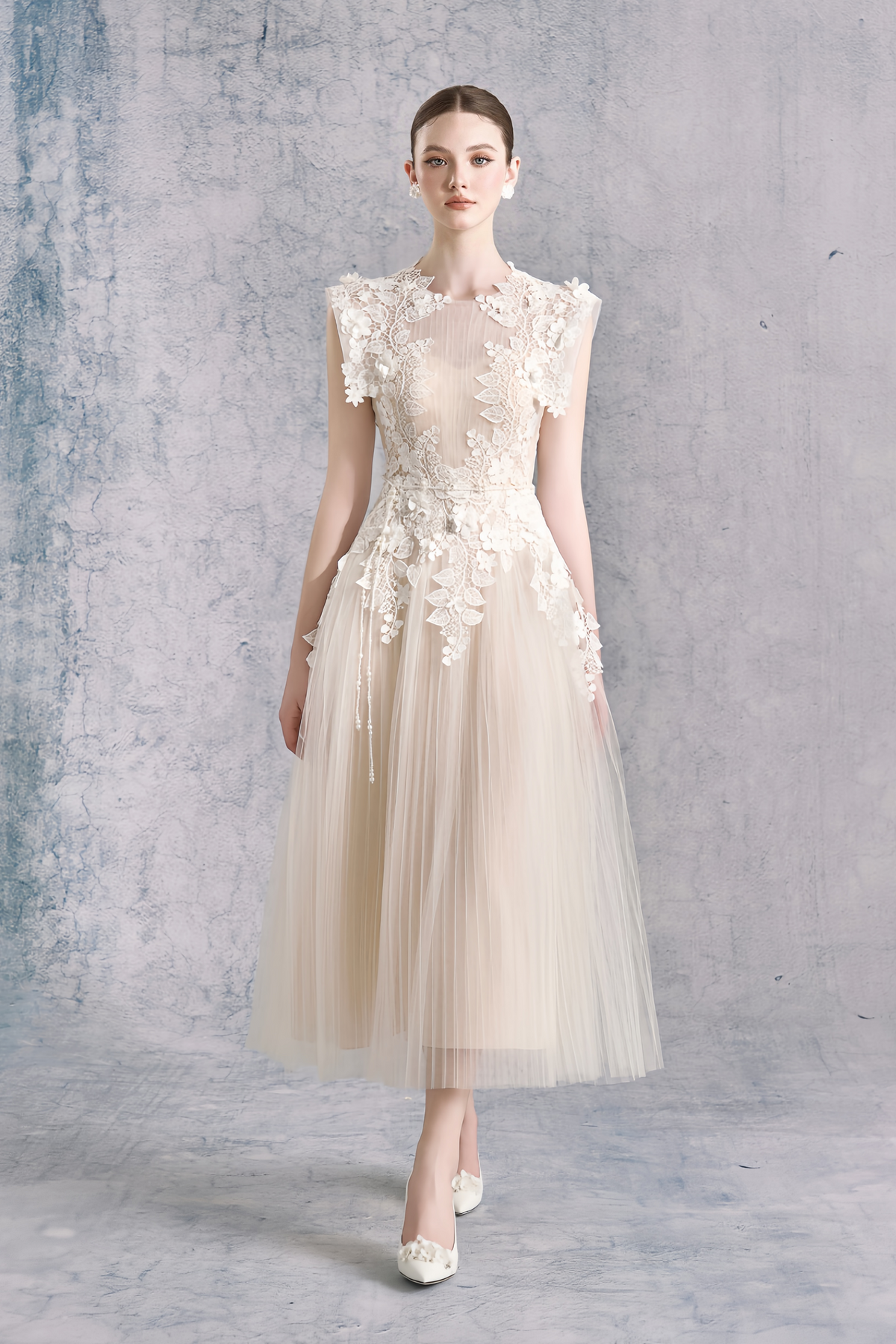 Annabelle Flower-appliqué Tulle Midi Dress