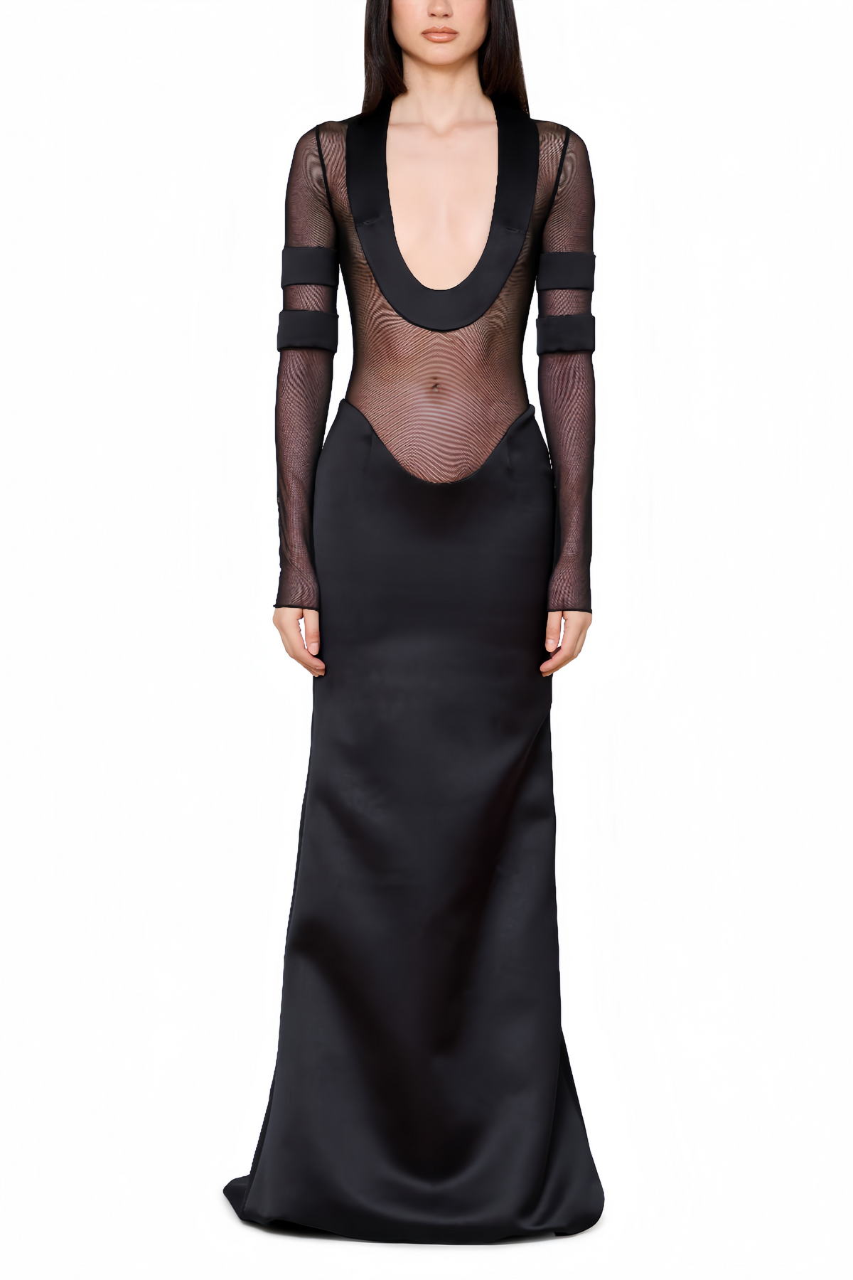 Panagiota Black Mesh-Panel Gown (Final Sale-US Only)