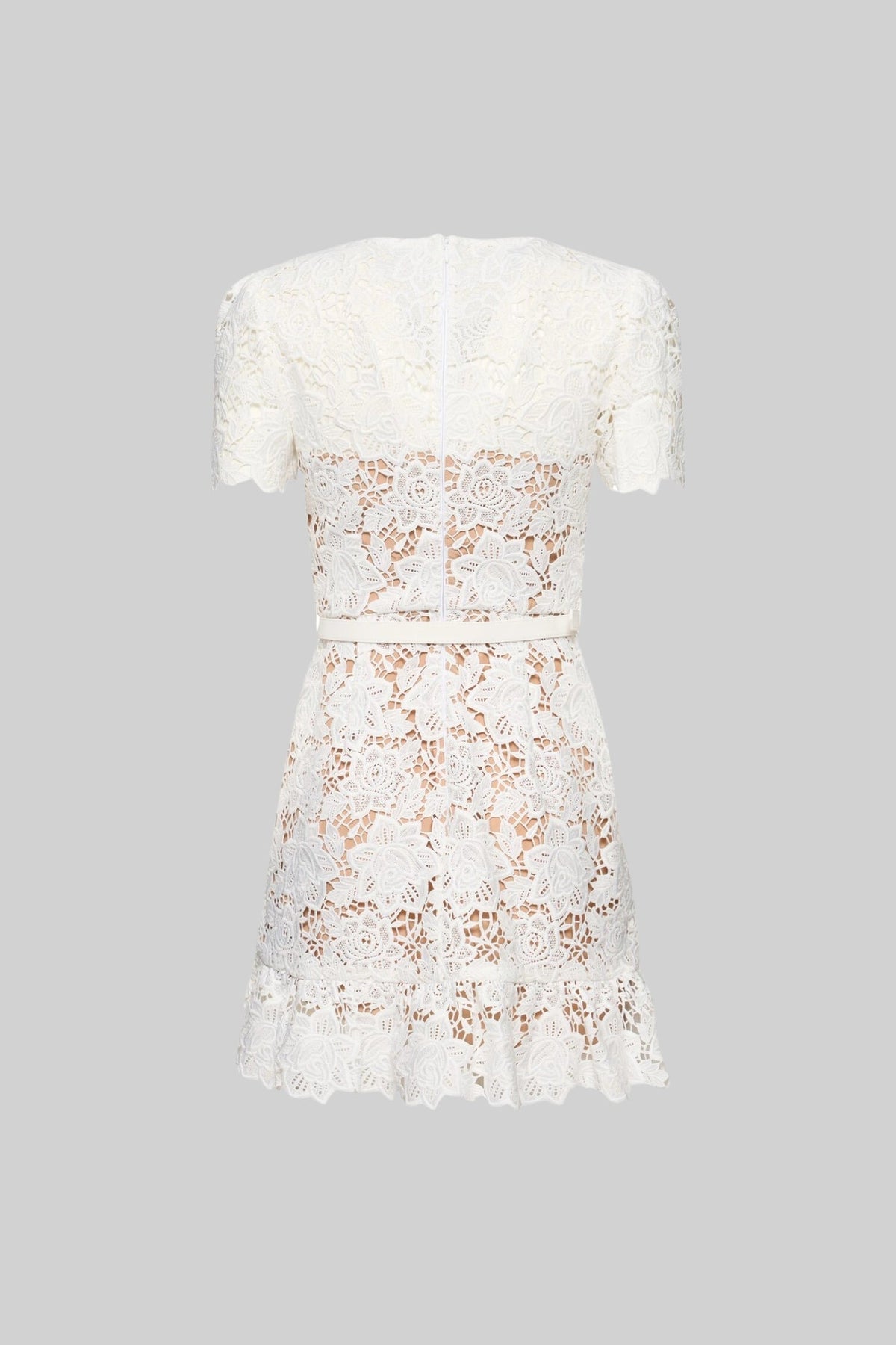 Short Sleeve Embroidered Floral Dress - White