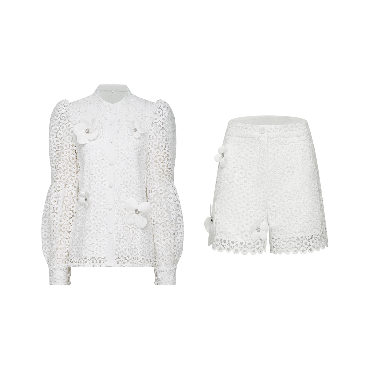 Calla faux-flower cut-out blouse & shorts matching set (Final Sale-US Only)