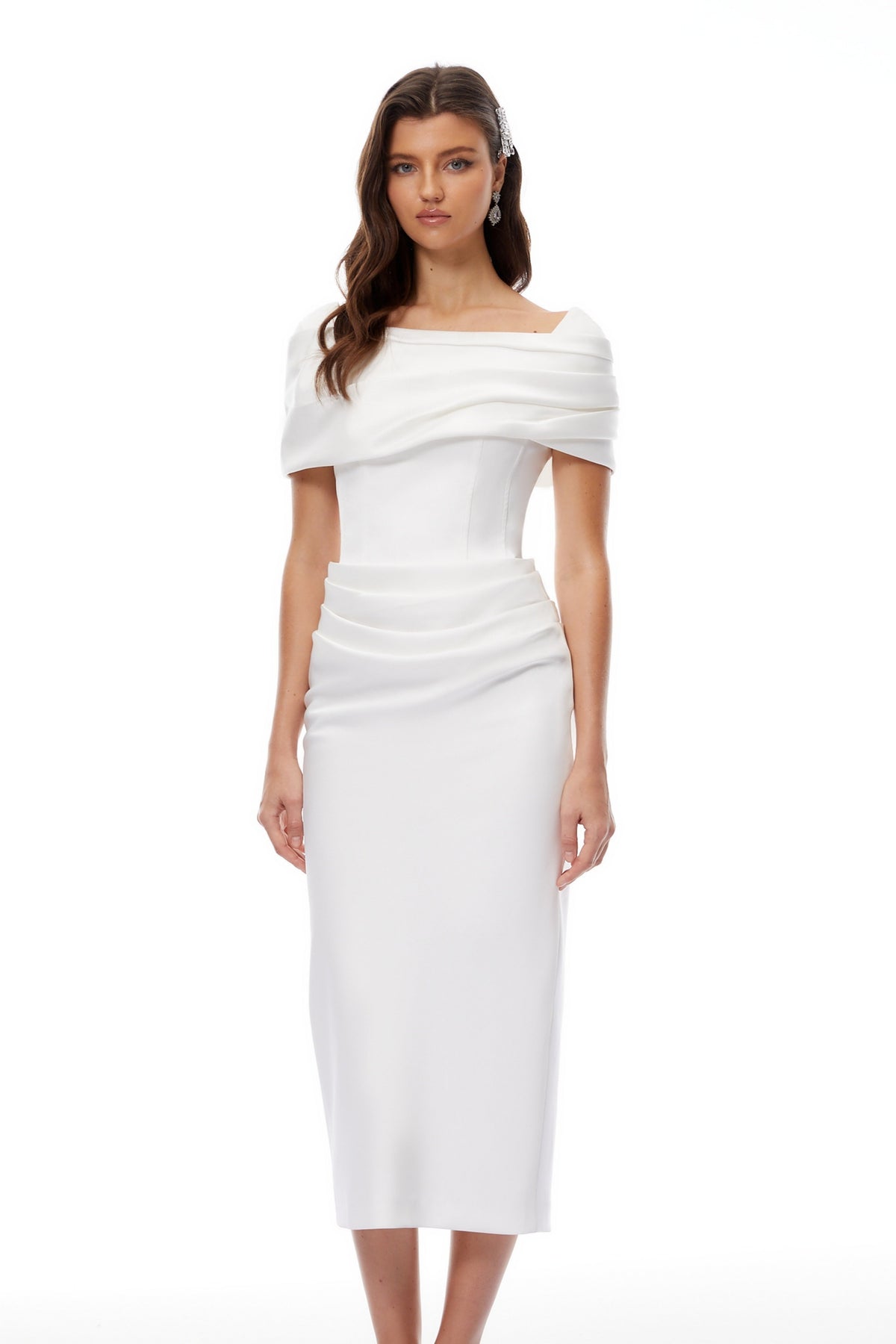 Solara White Draped Midi Dress (Final Sale-US Only)
