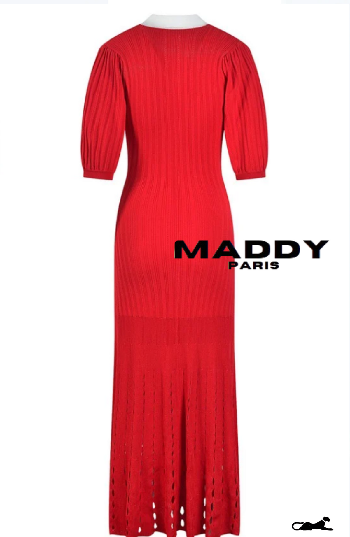 SANDRO VALERIE KNIT MIDI DRESS - RED & WHITE