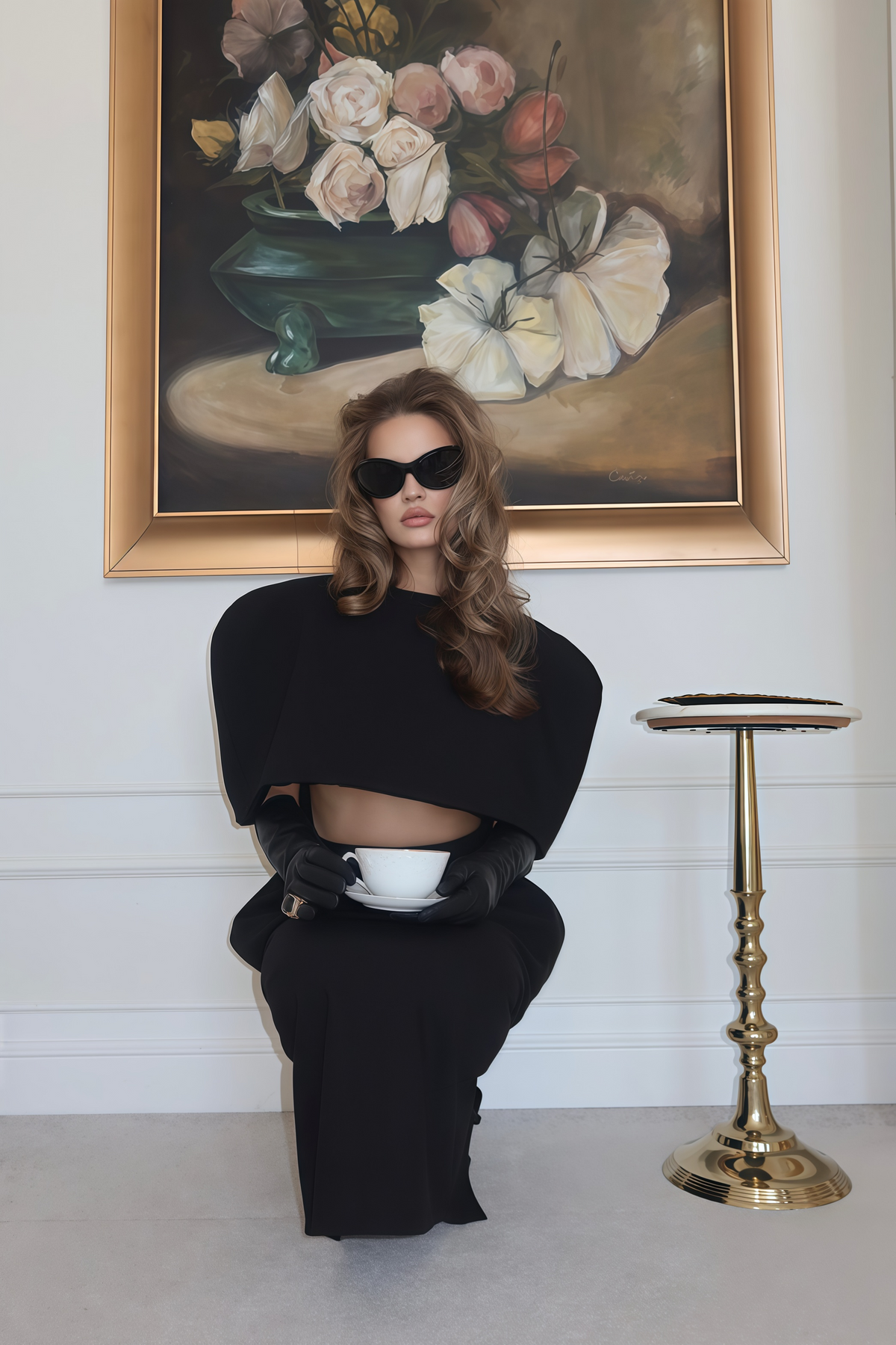Shiva Black Structured Cape & Asymmetrical Skirt Set