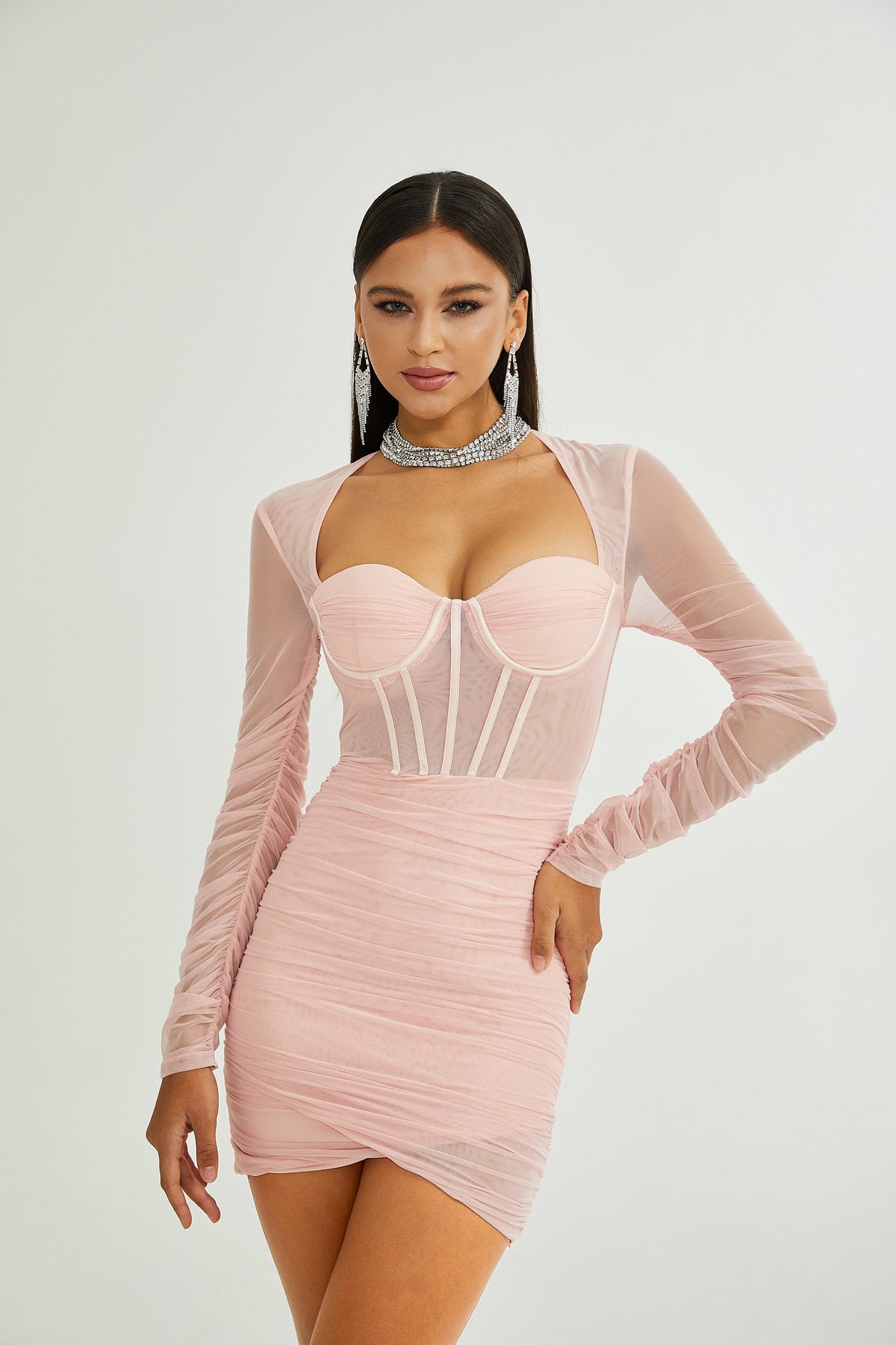 Marie long-sleeved mesh dress - Pink