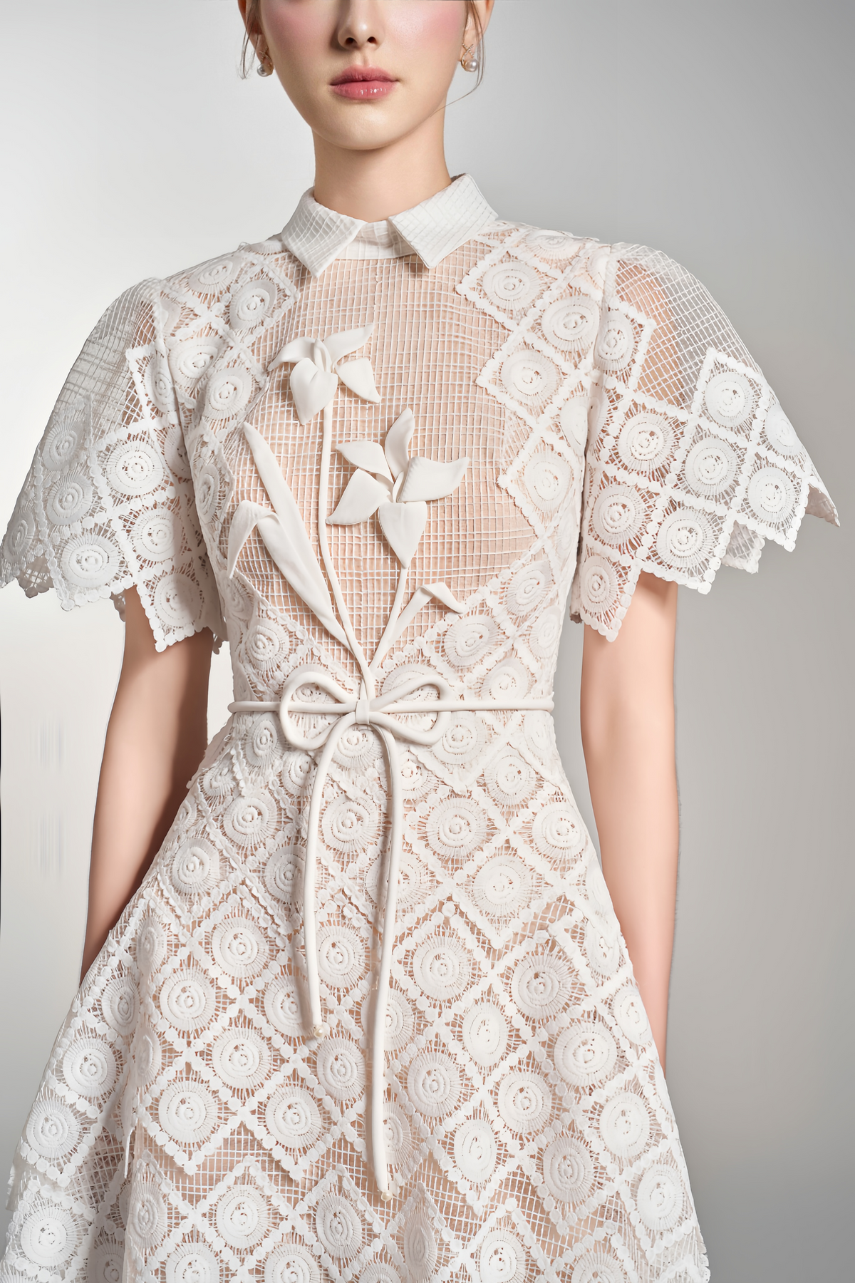 Yasmine White Floral-embroidered Midi Dress