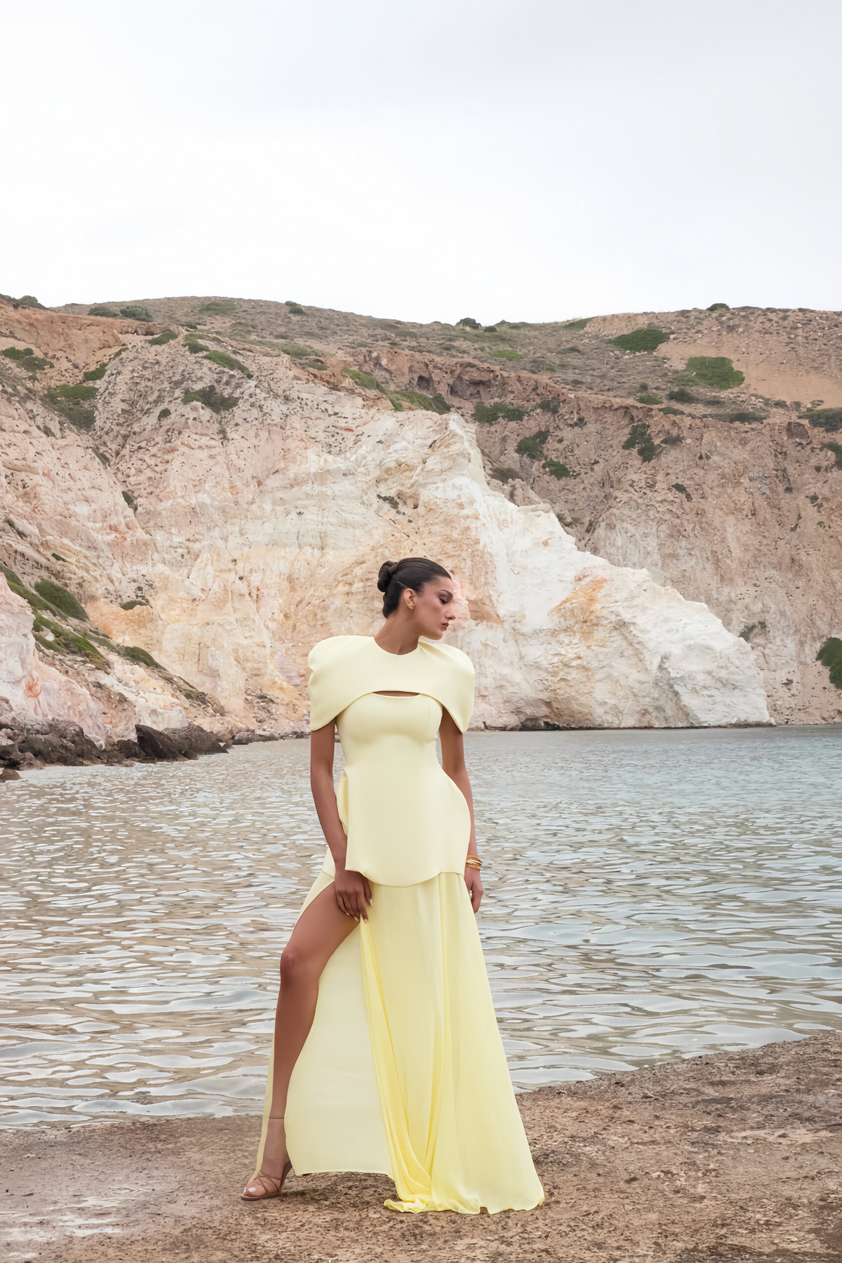 Auriane Layered Cape Sculptural Maxi Dress Set