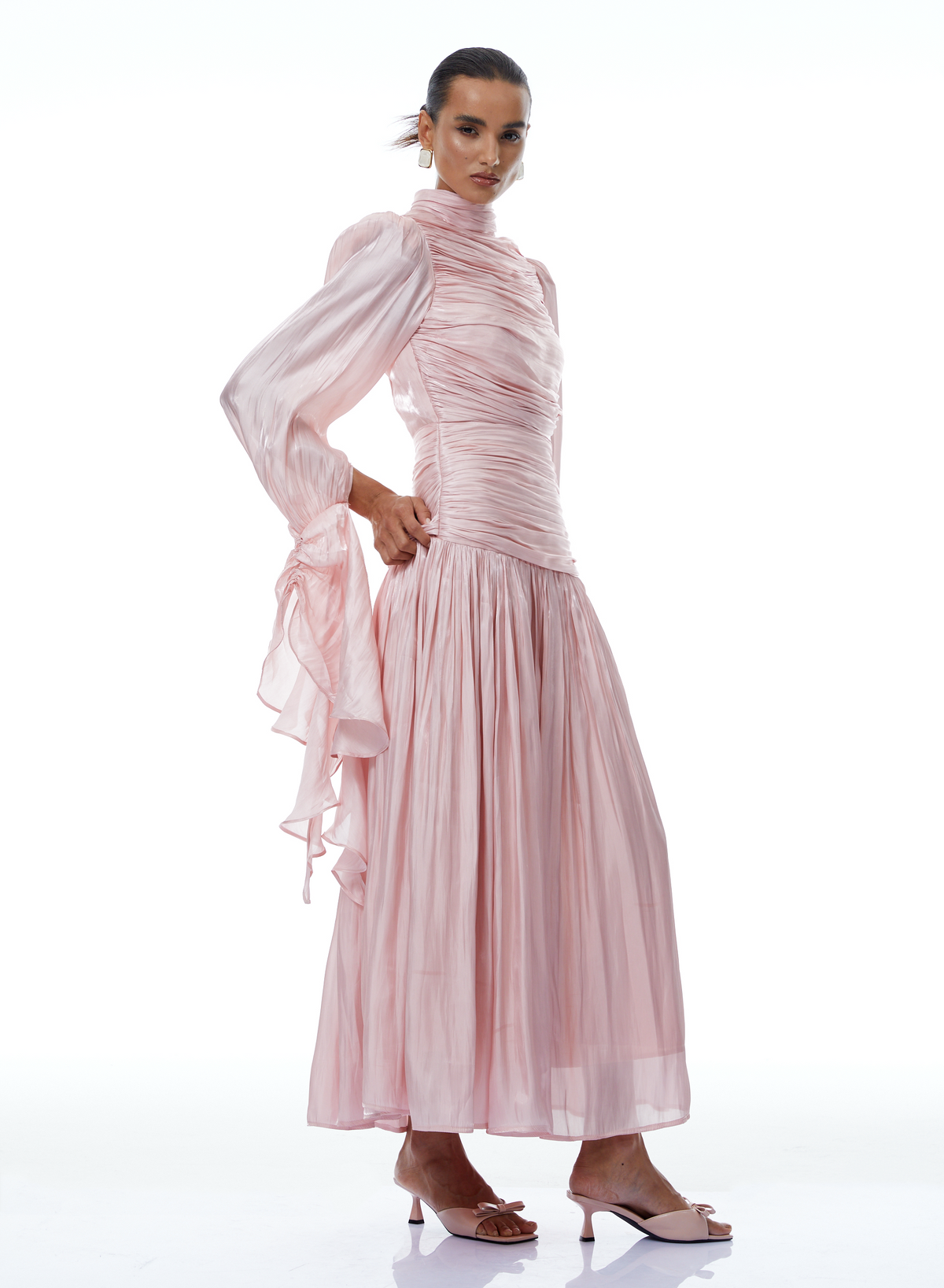 Sarolta Pink Glossy Ruched Maxi Dress