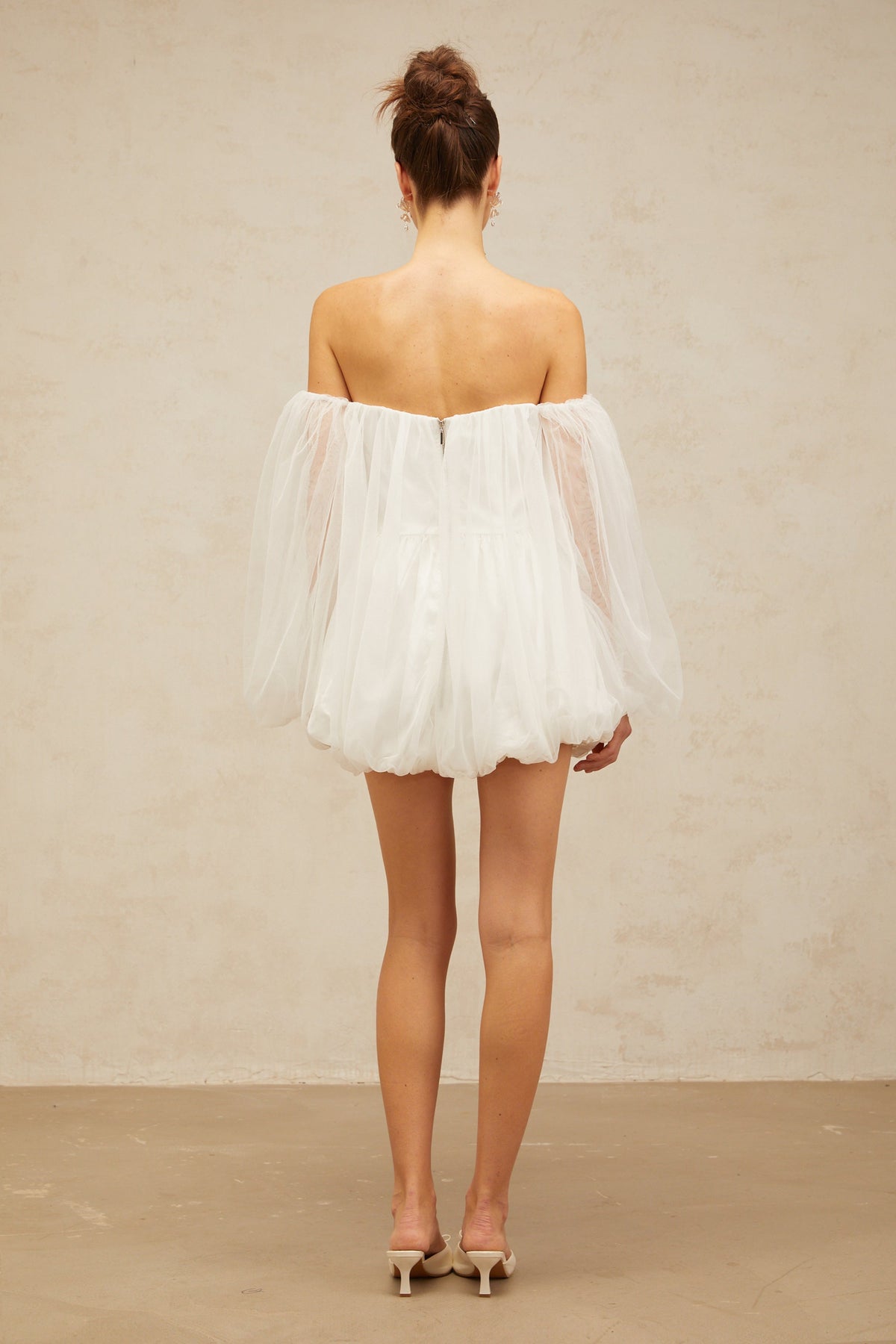 Avril layered bubble tulle mini dress in White