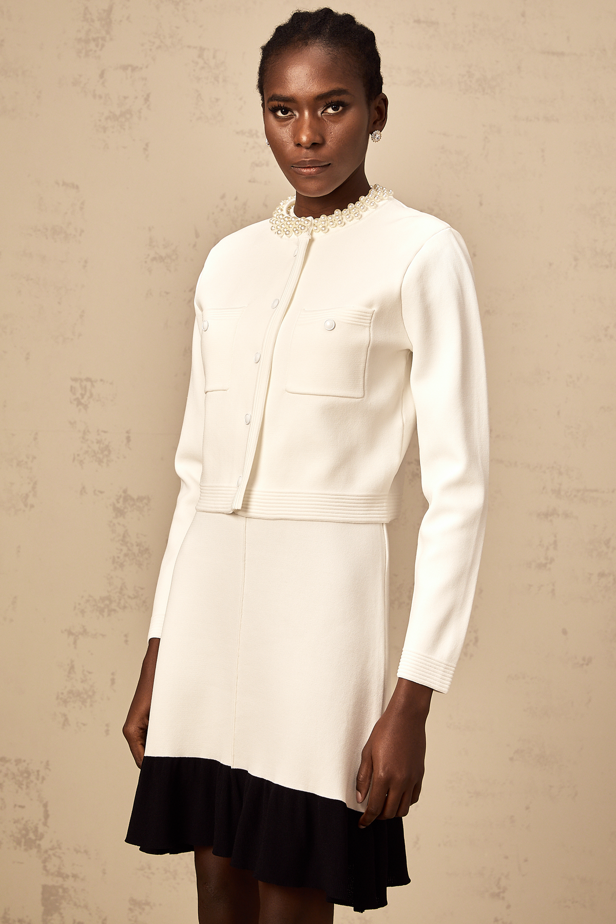 Coralie white faux-pearl knitted cardigan (Final Sale)