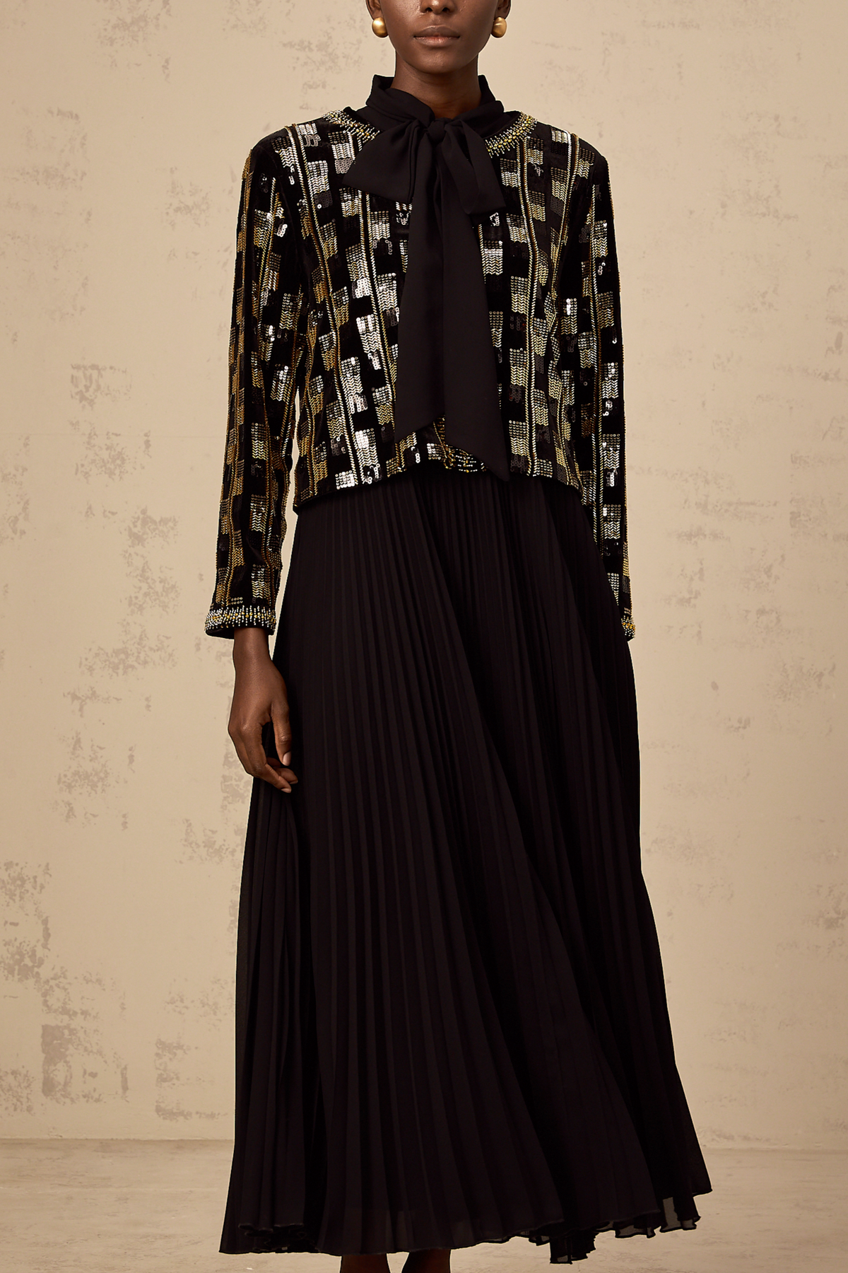 Éva check sequined cardigan & dress matching set