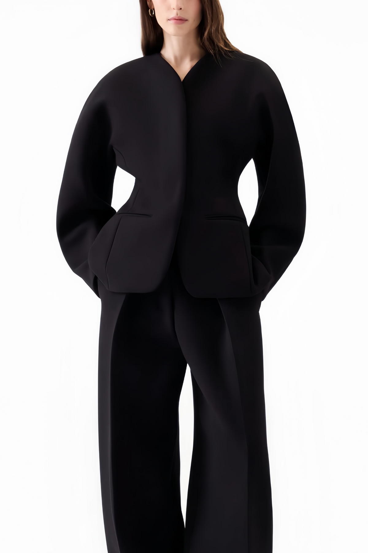 Consuelo Black Collarless Peplum Waist Blazer