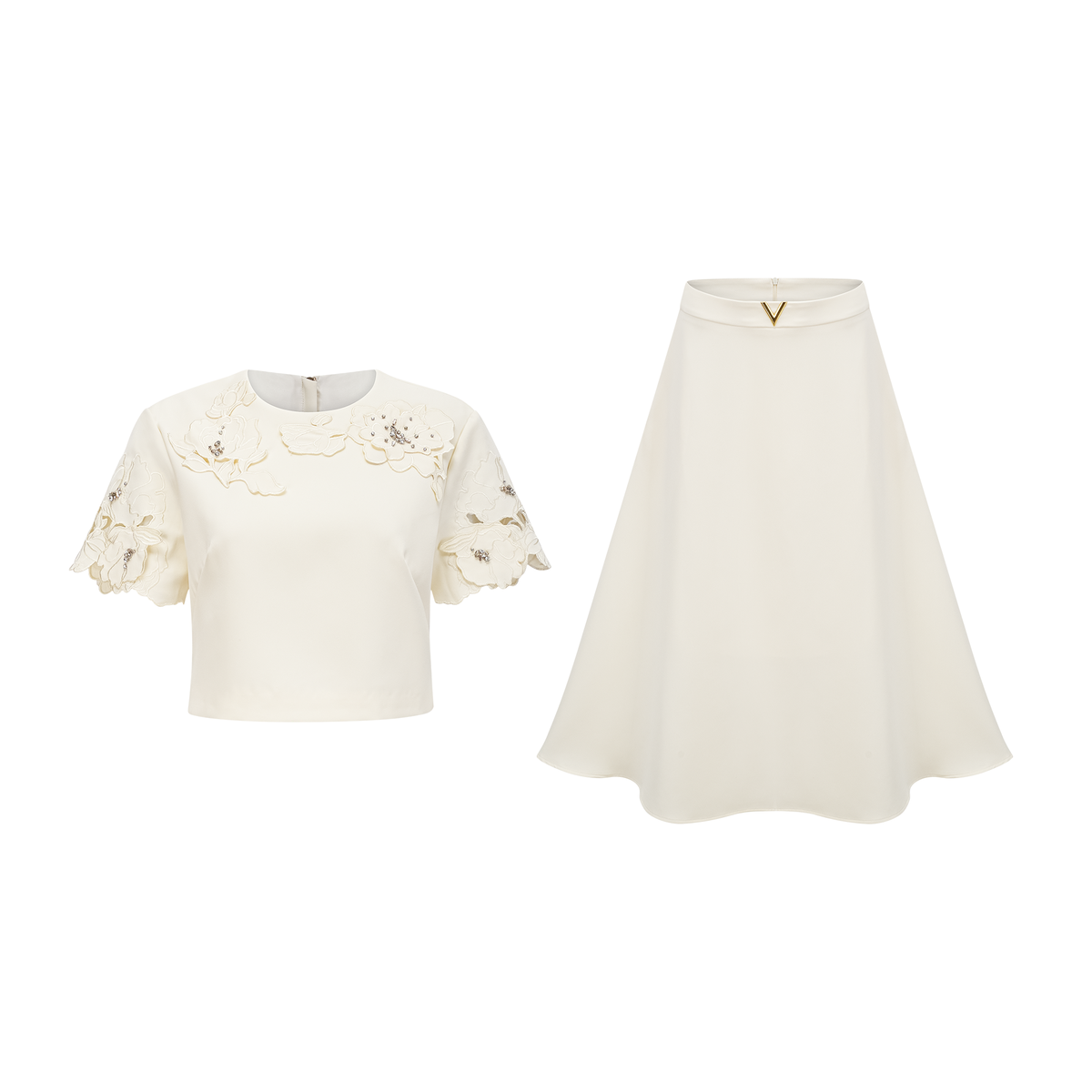 Coralie neutrals 3D-petal top & skirt matching set