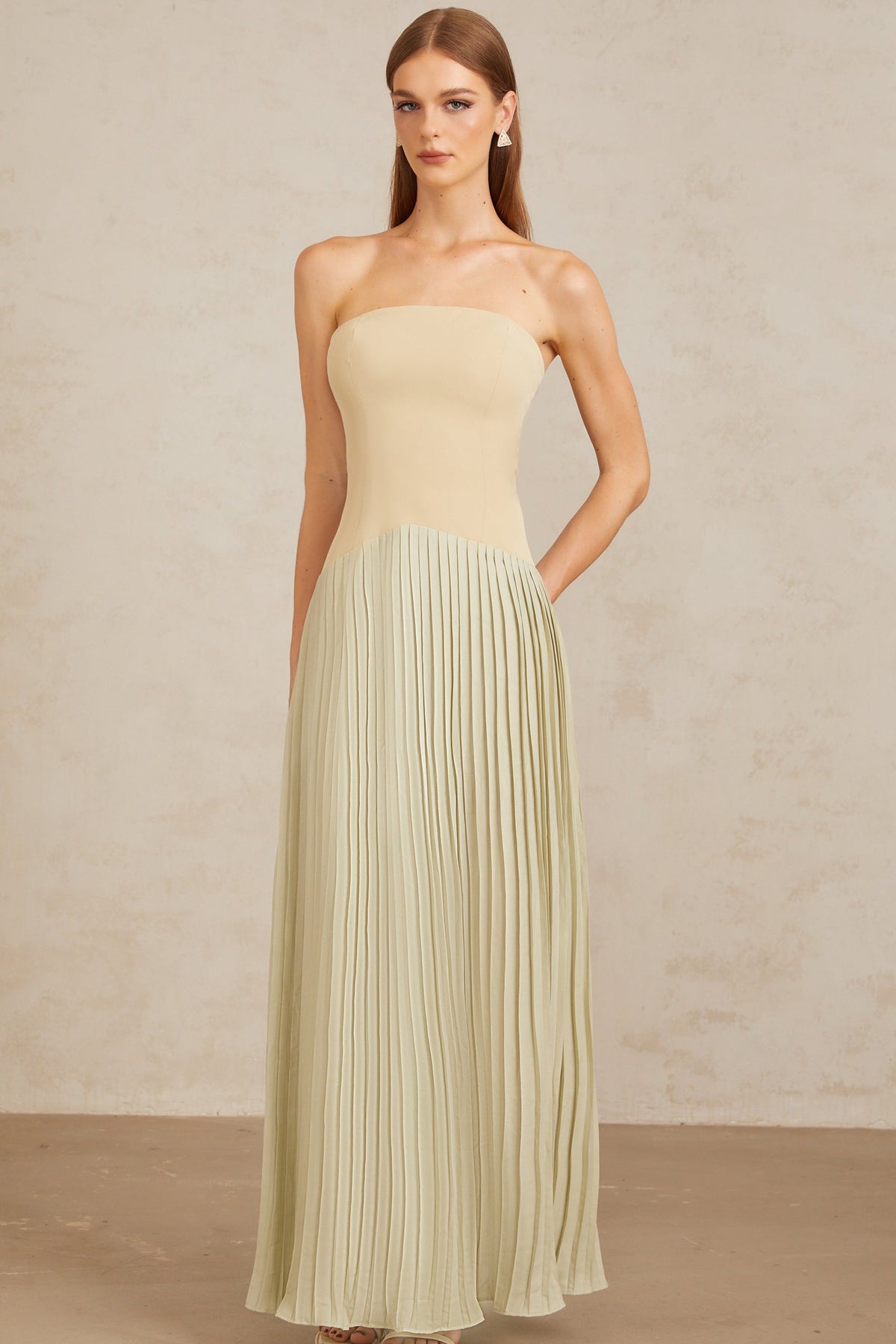 Mirja Green Pleated Corset Maxi Dress