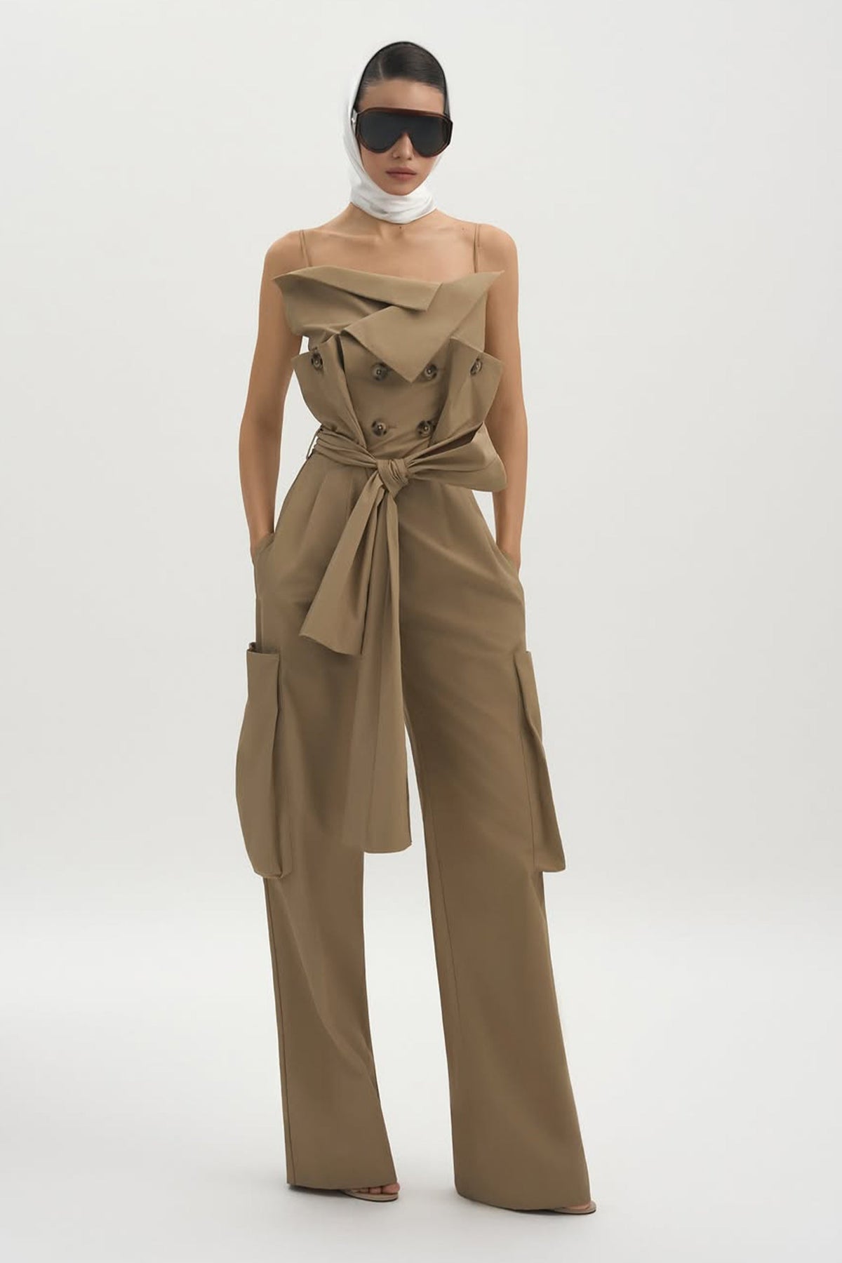 Nanette Khaki Asymmetrical Double Breasted Jumpsuit