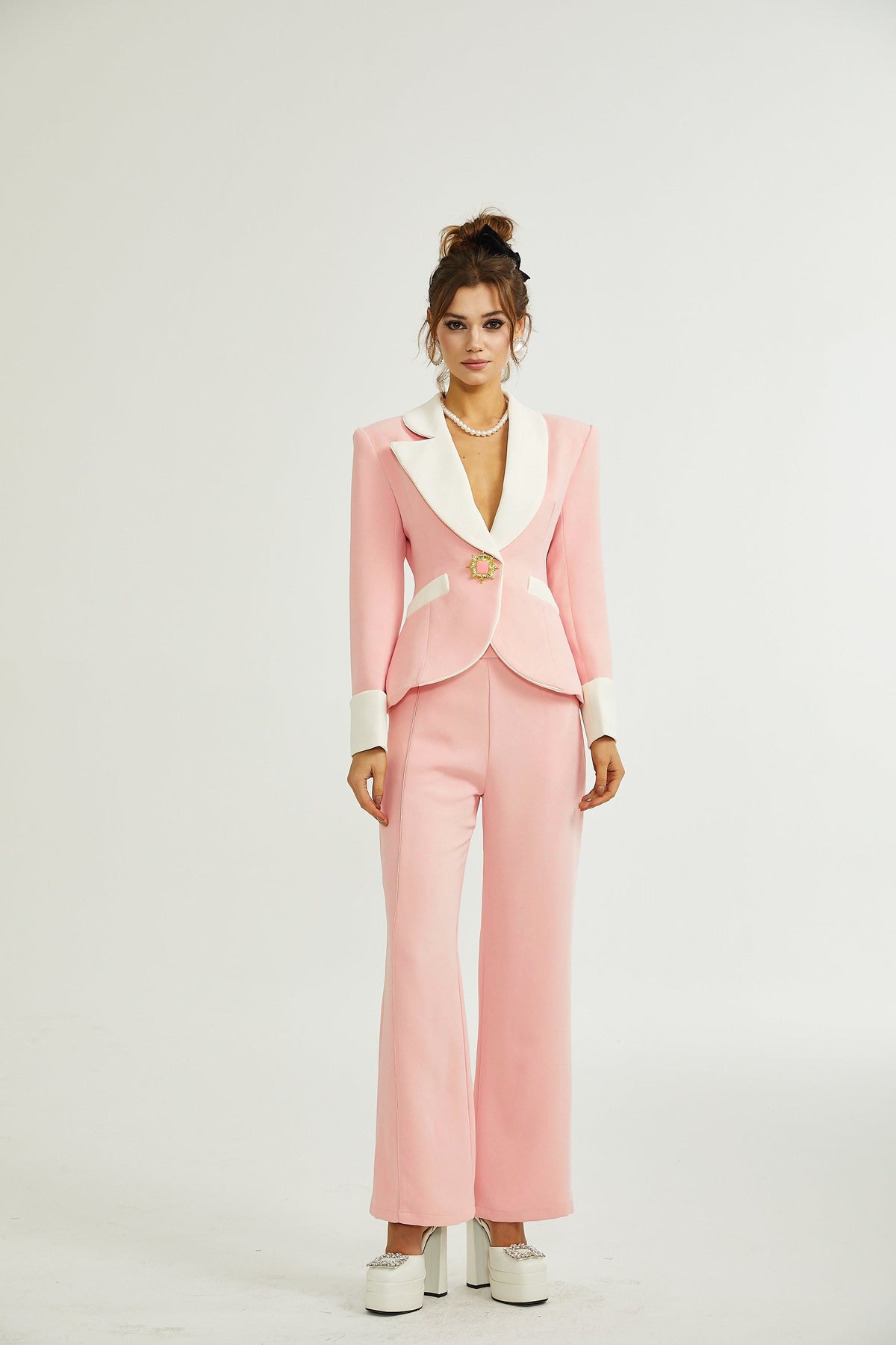 Claretta colour-block blazer & pants matching set