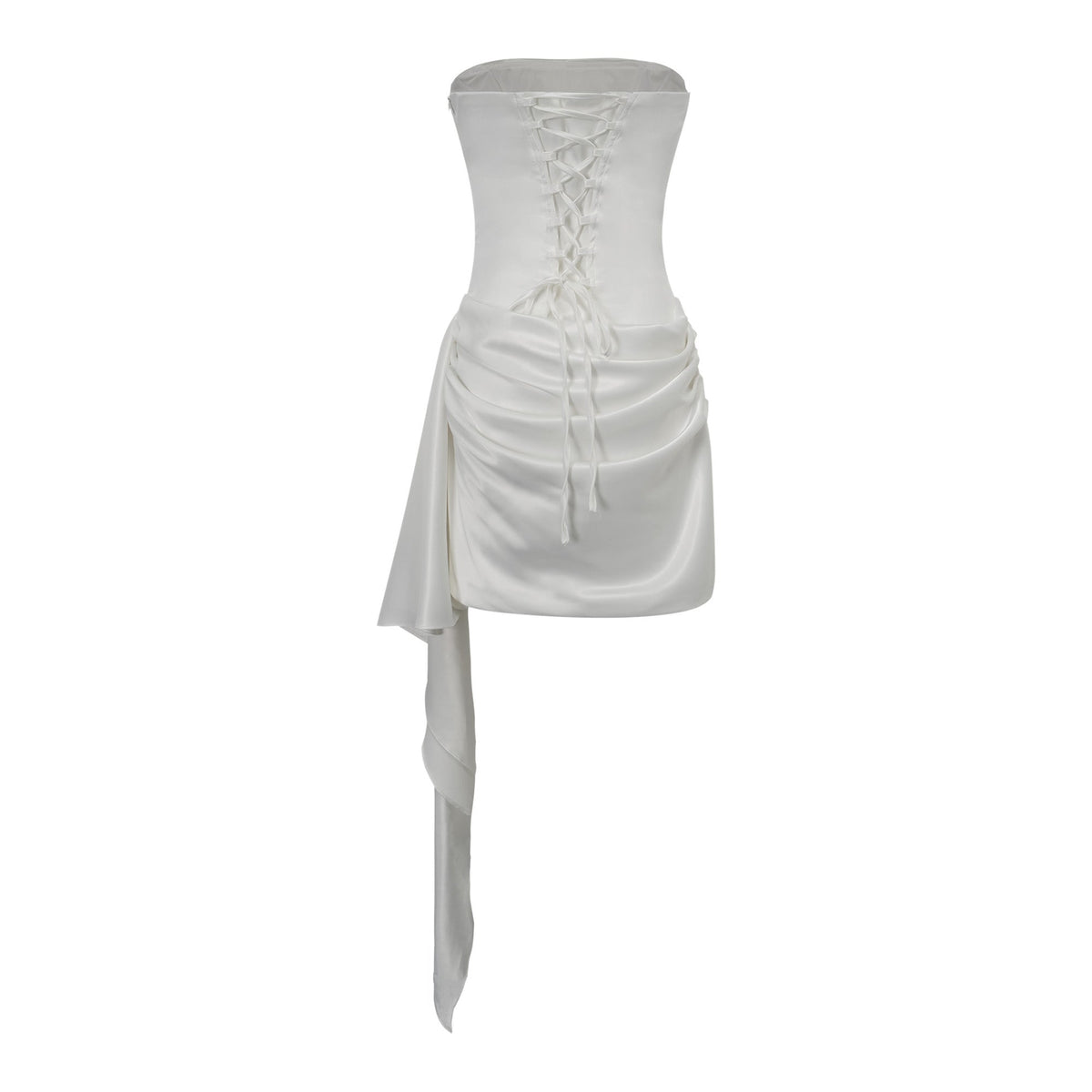 Zenina White Ruched Ribbon Detail Mini Dress