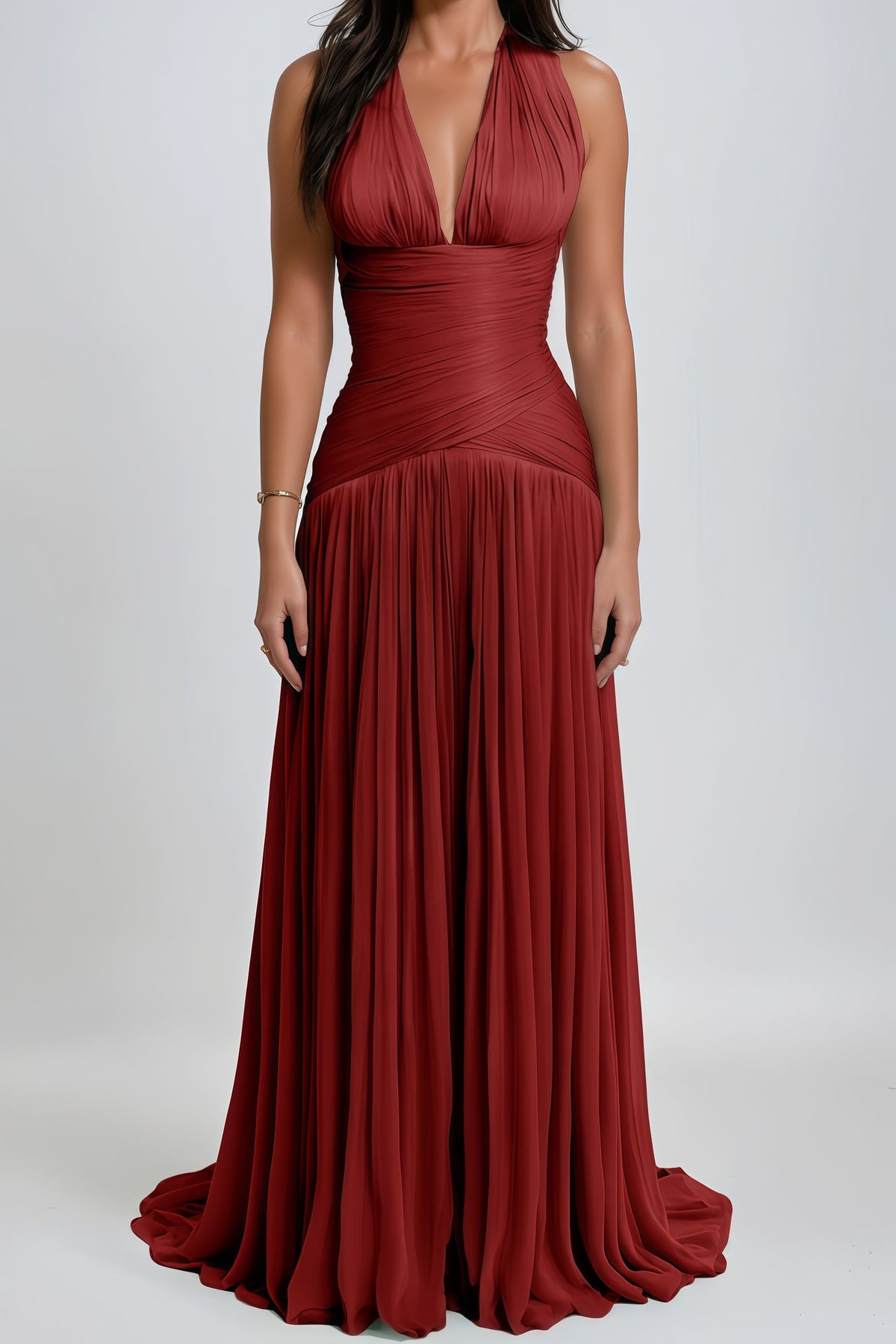 Uranie Red Gathered Maxi Dress