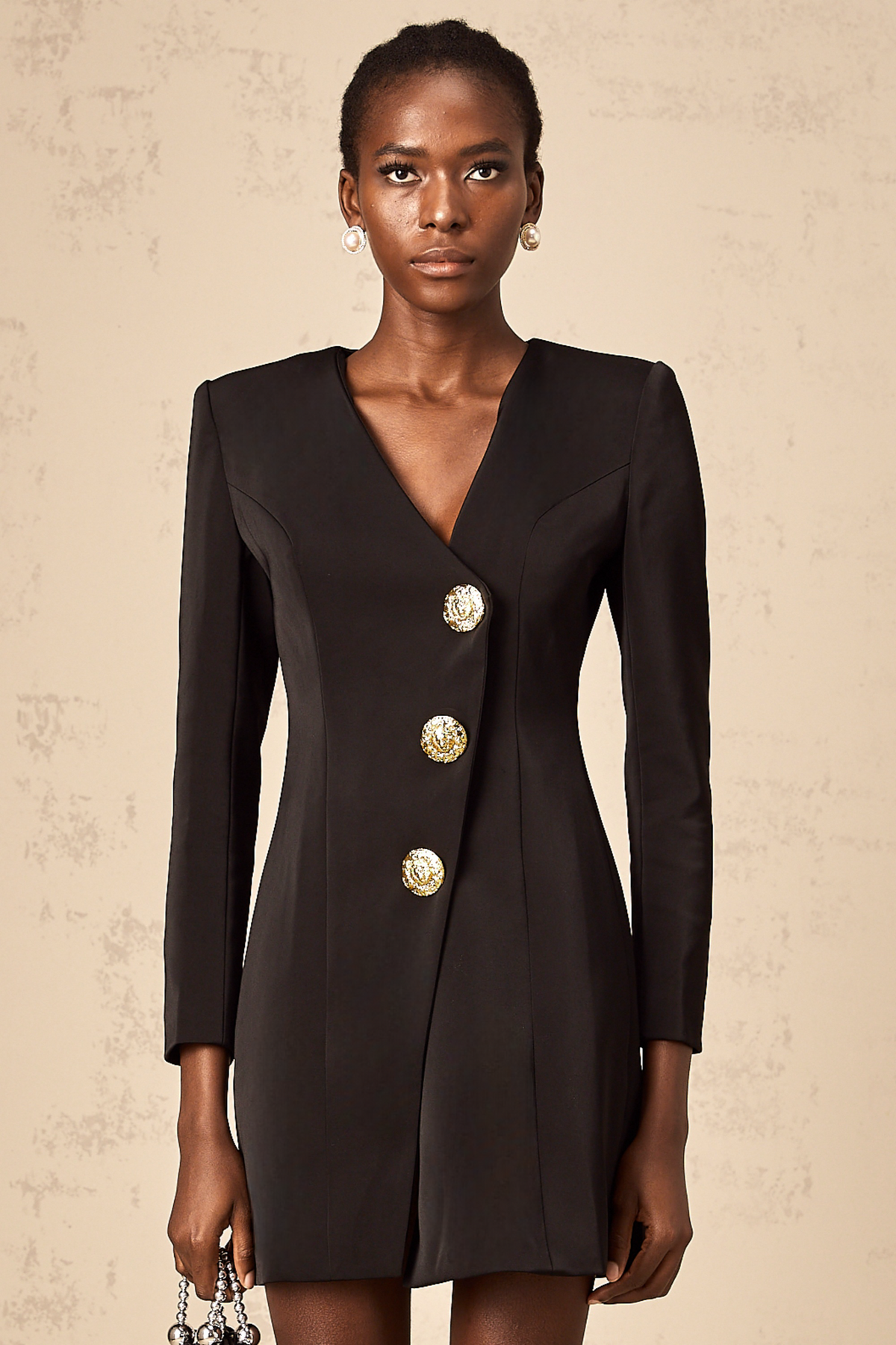 Dominique black lion-head blazer mini dress