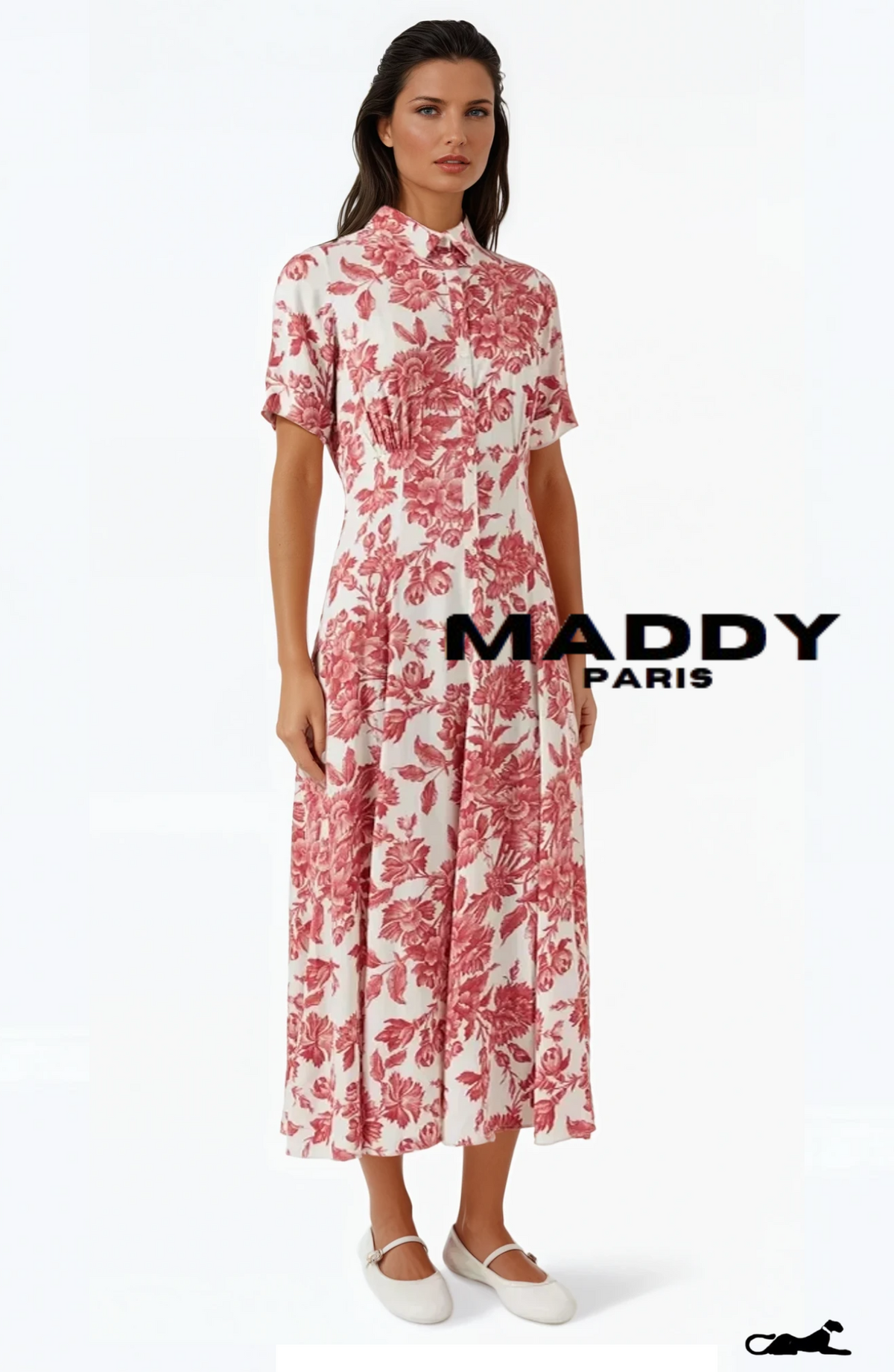 SANDRO JOSEPHINA FLORAL-PRINT MIDI DRESS IN VISCOSE - RED