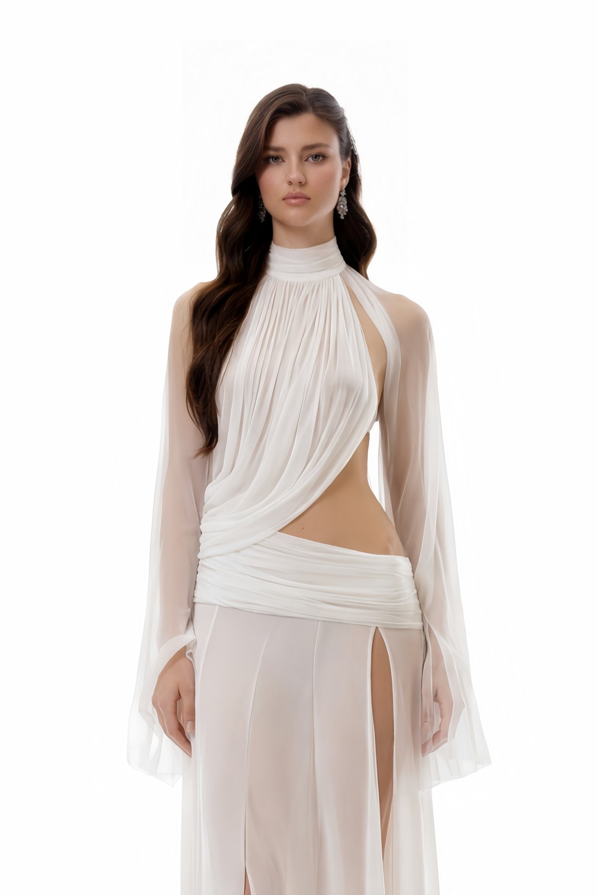 Giuseppina White High Neck Cut-Out Top & Skirt Set (Final Sale-US Only)