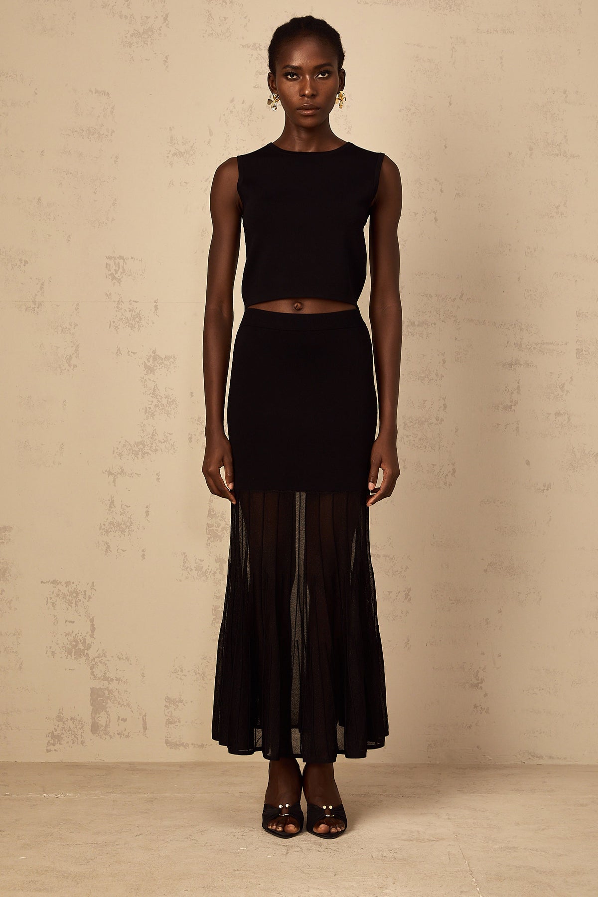 Cerise Black Panelled Fine Knit Matching Set
