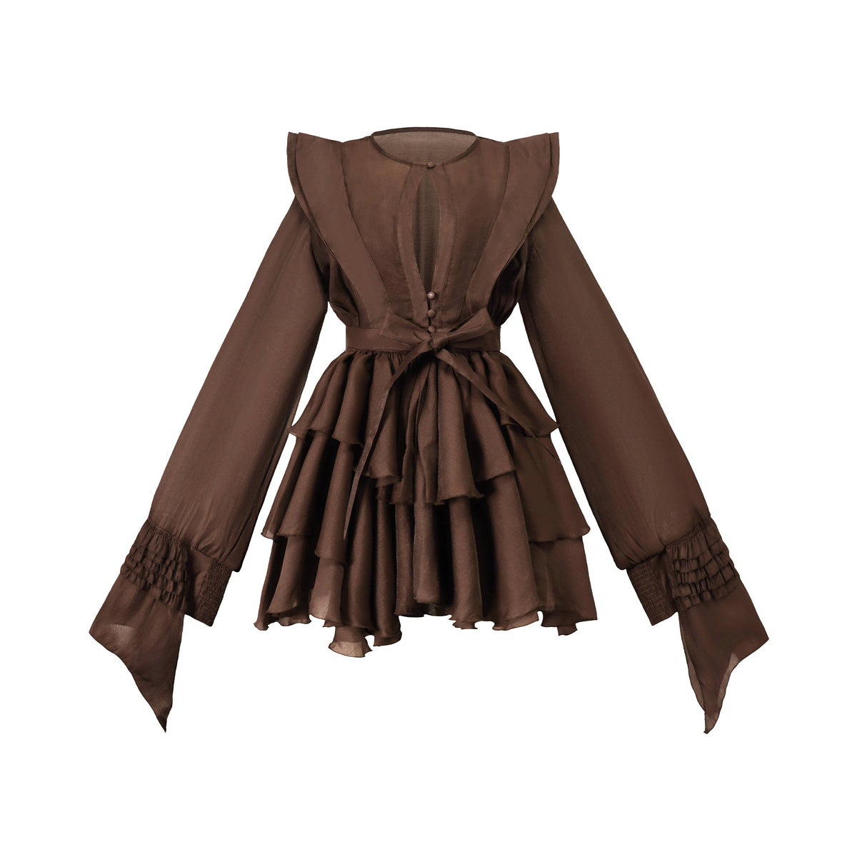 Annabelle Brown Cutout Ruffled Mini Dress (Final Sale-US Only)