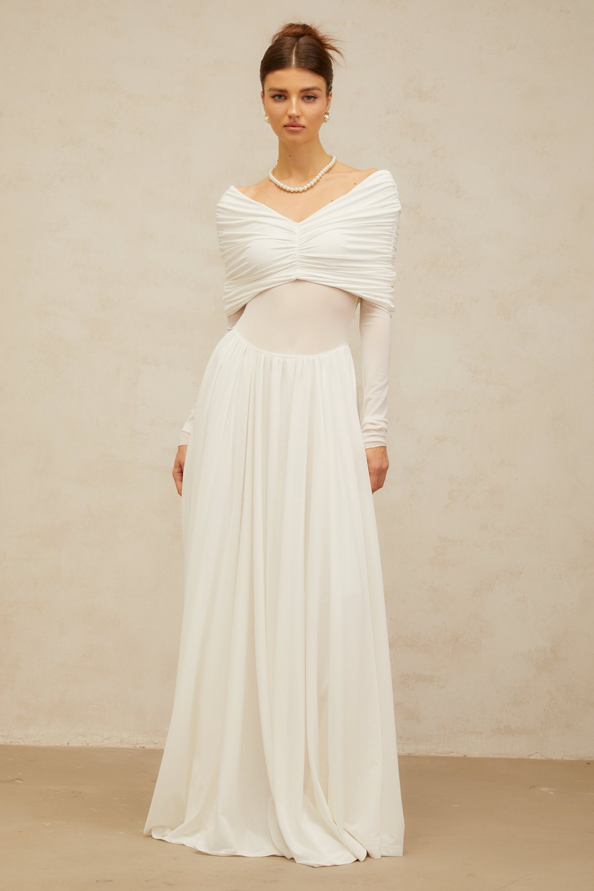 Vérane White Draped-detail Ruched Maxi Dress (Final Sale)