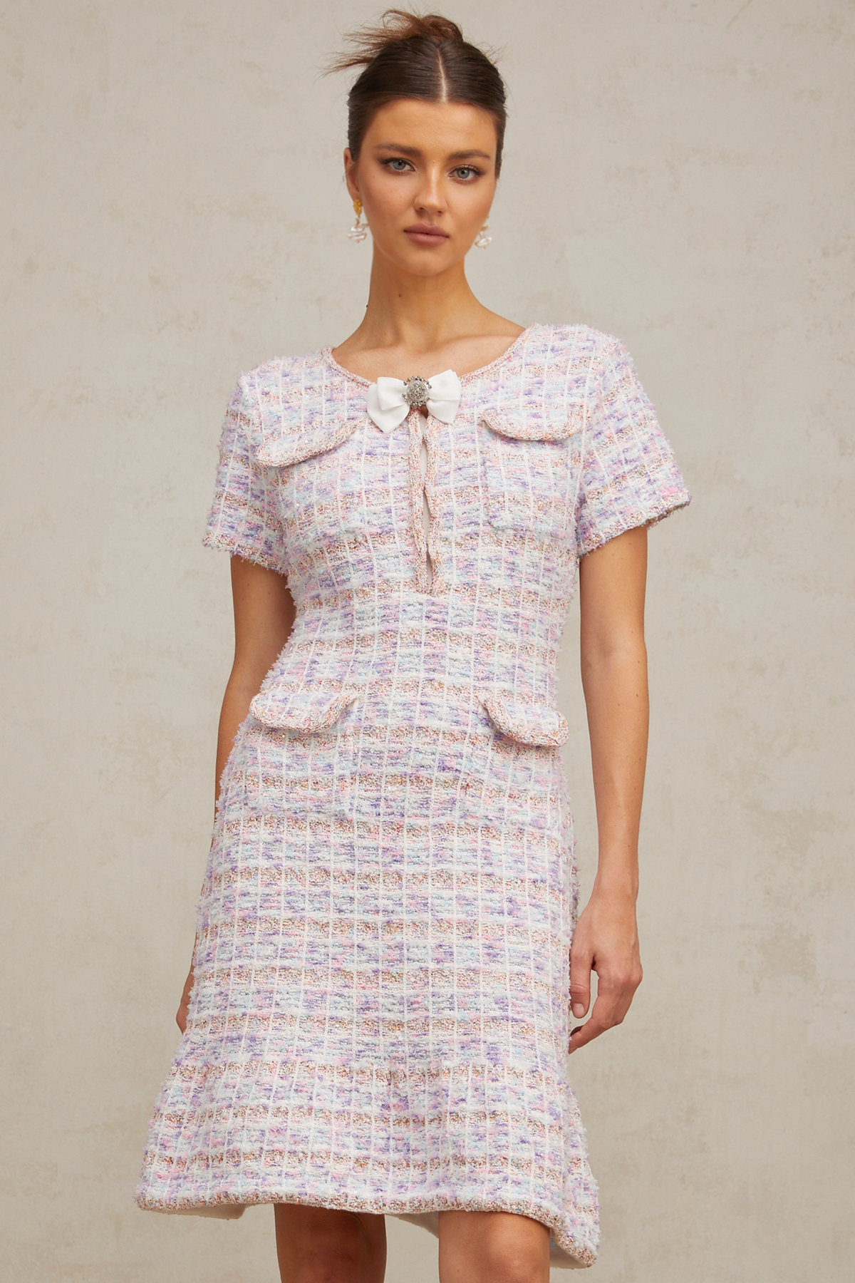 Hyacinthe purple checked knit midi dress