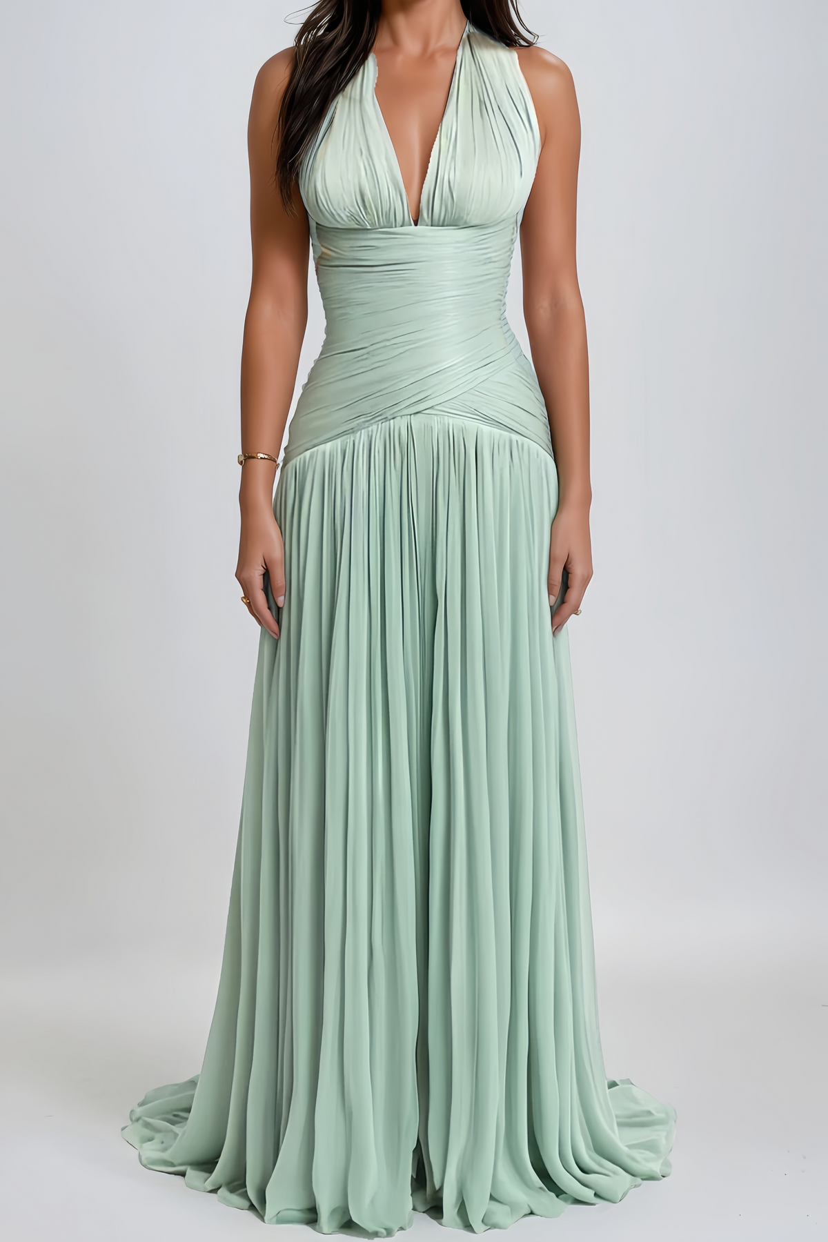 Uranie Mint Green Gathered Maxi Dress