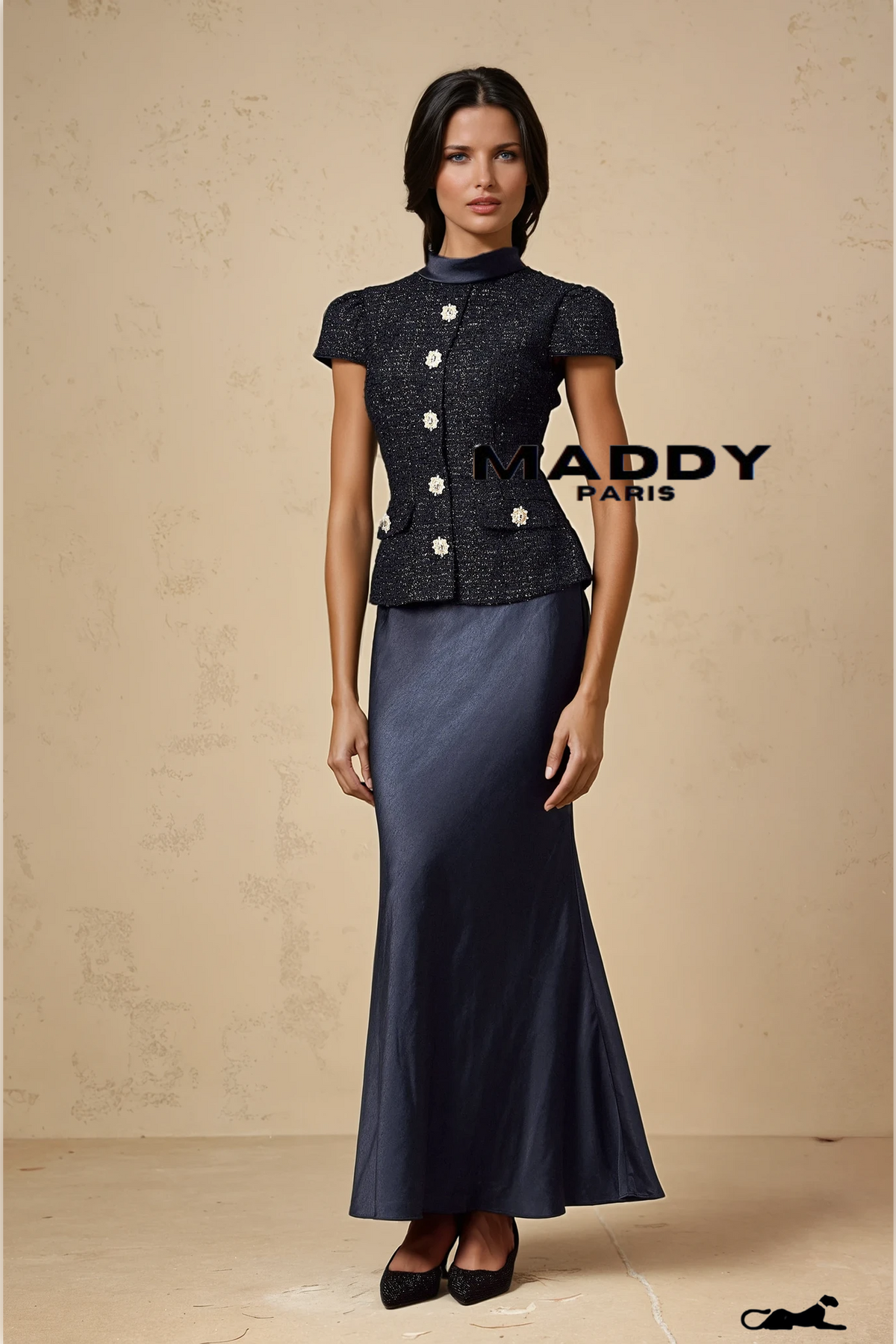 Josette blue peplum-waist panelled maxi dress