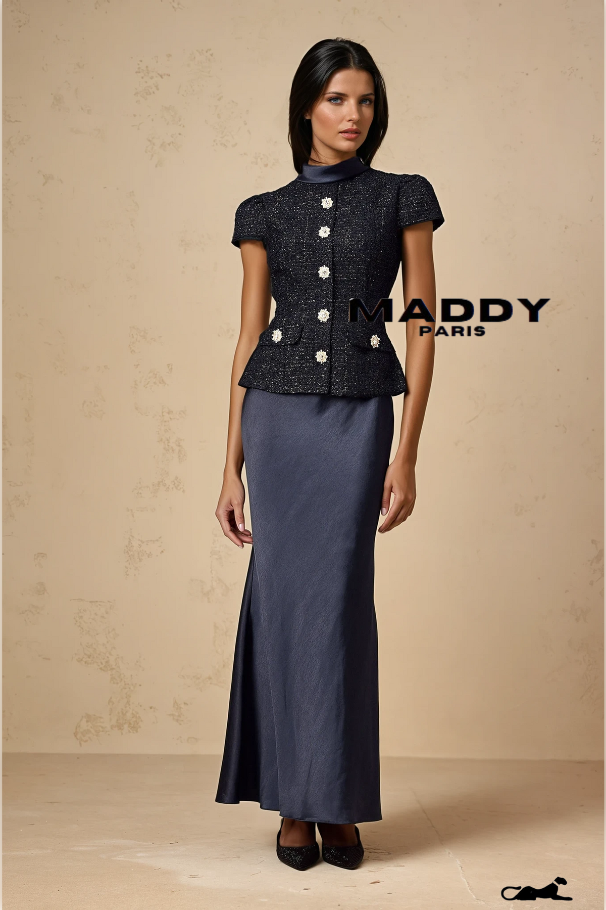 Josette blue peplum-waist panelled maxi dress