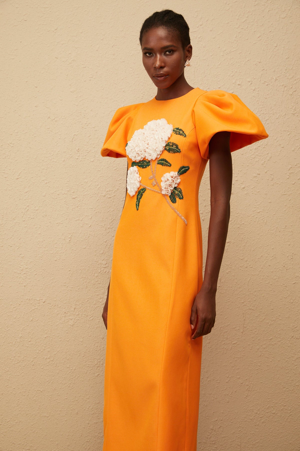 Yrjö Orange Floral Embroidered Midi Dress (Final Sale)
