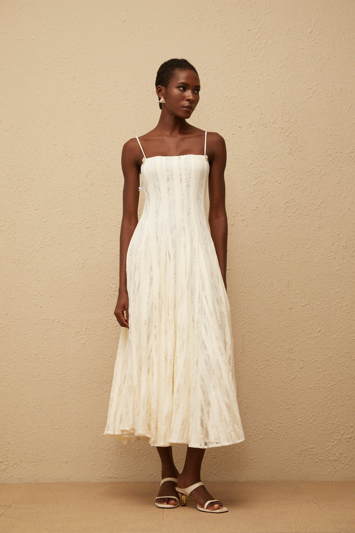 Coralie White Pleated Lace Midi Dress (Final Sale-US Only)