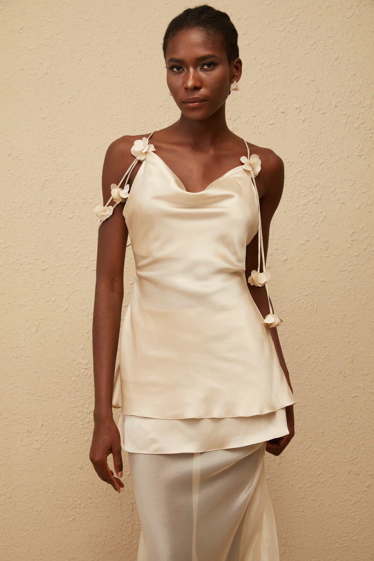 Aikaterini Neutral 3D Petal Satin Matching Set
