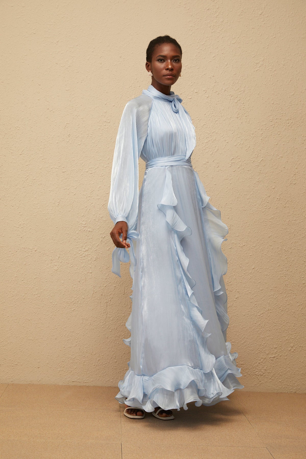 Nanette Blue Glossy Pleated Maxi Dress (Final Sale)