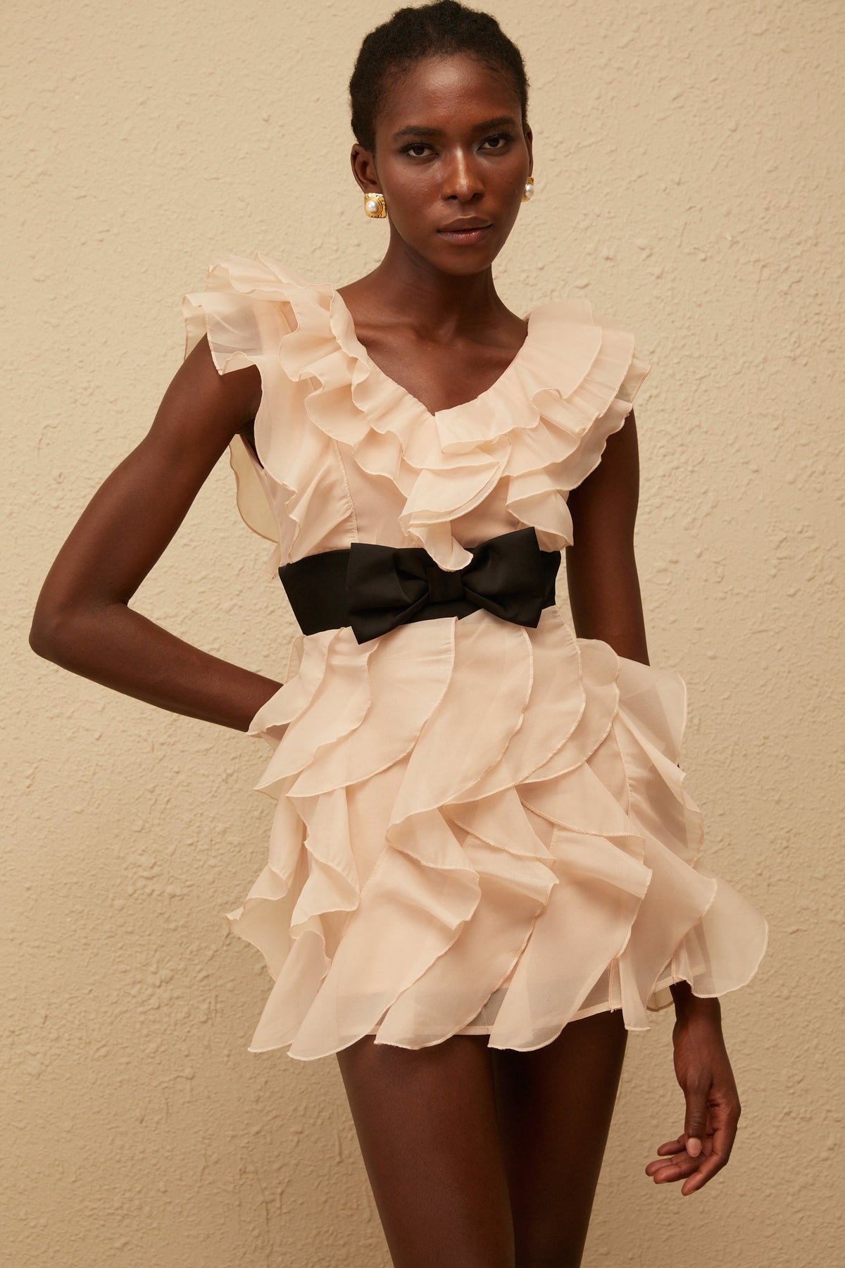 Daphne Pink Bowknot Ruffled Mini Dress