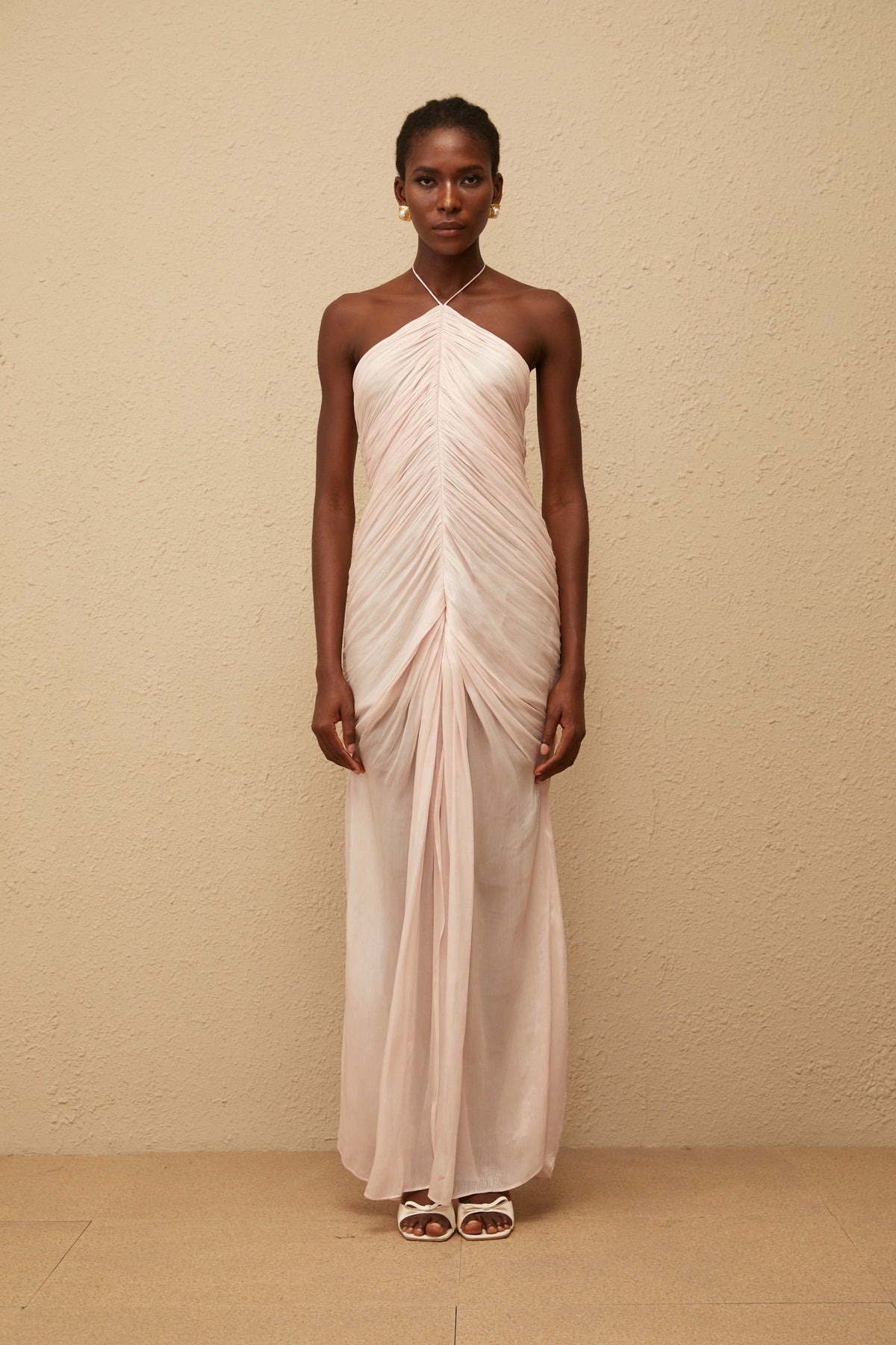 Ivresse Pink Halterneck Ruched Maxi Dress