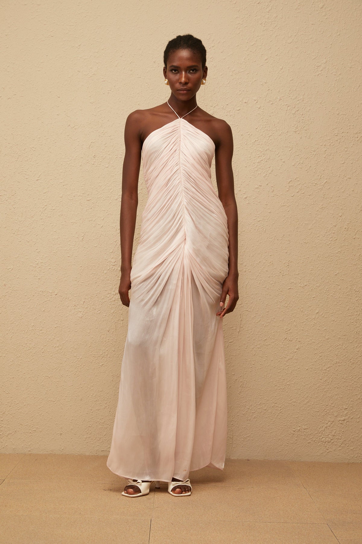 Ivresse Pink Halterneck Ruched Maxi Dress (Final Sale-US Only)