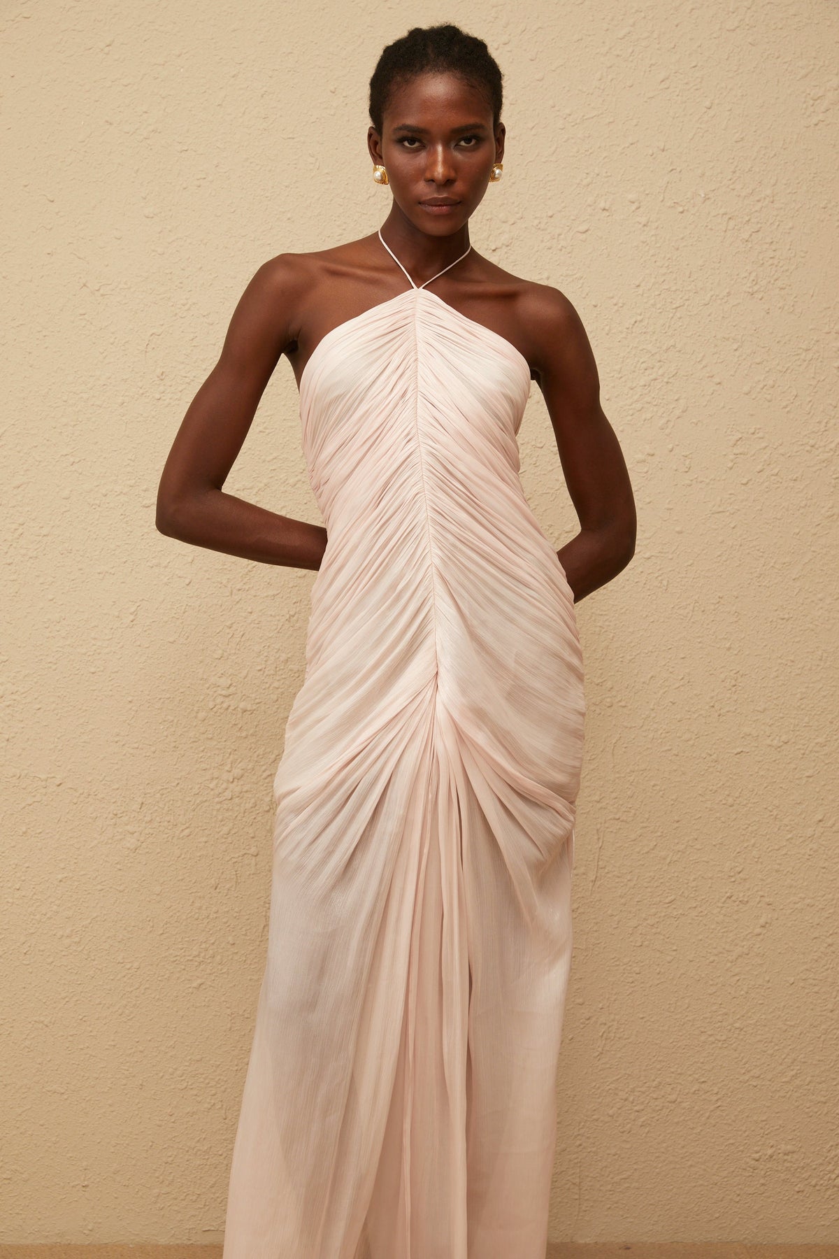 Ivresse Pink Halterneck Ruched Maxi Dress