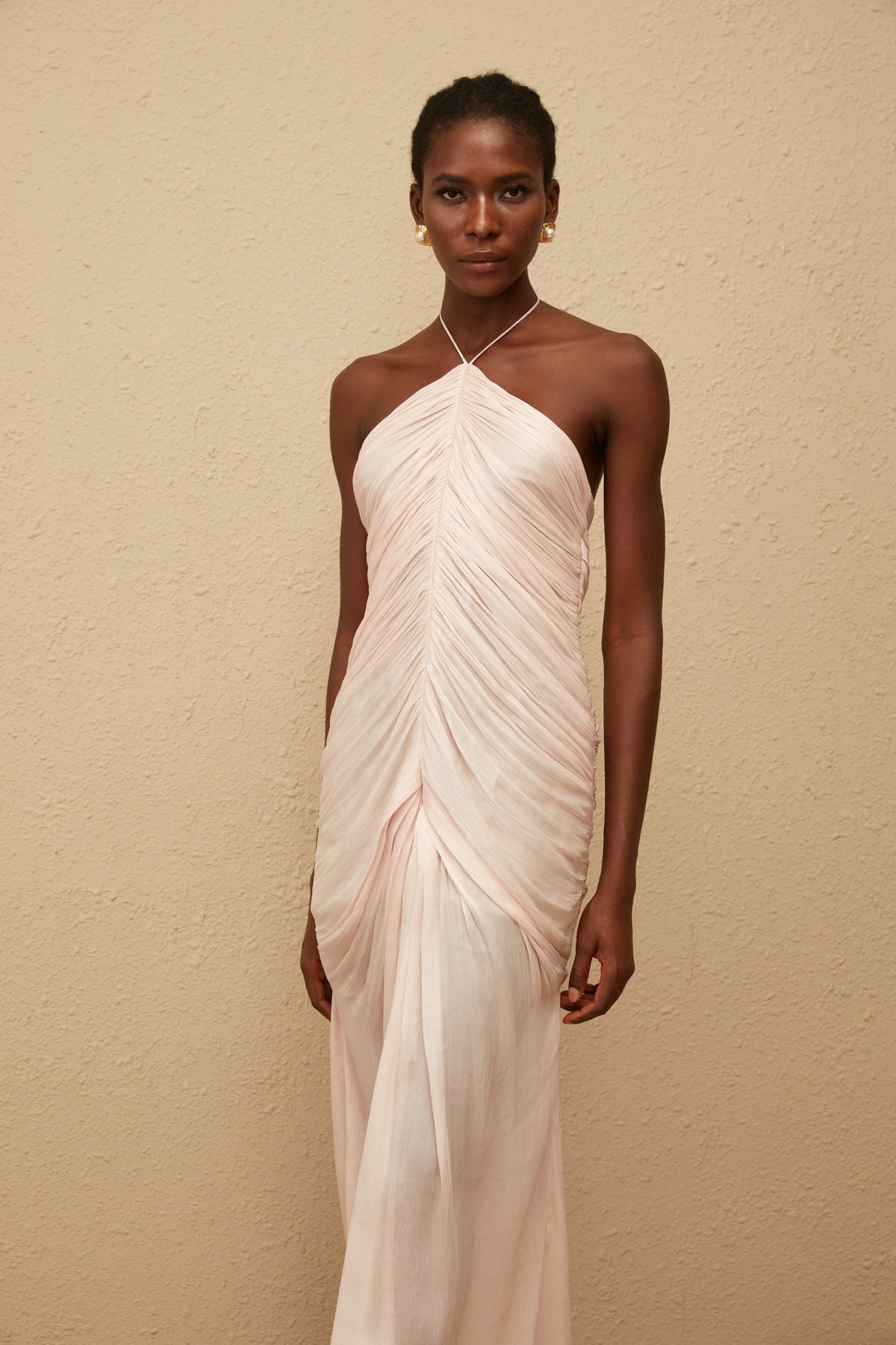 Ivresse Pink Halterneck Ruched Maxi Dress