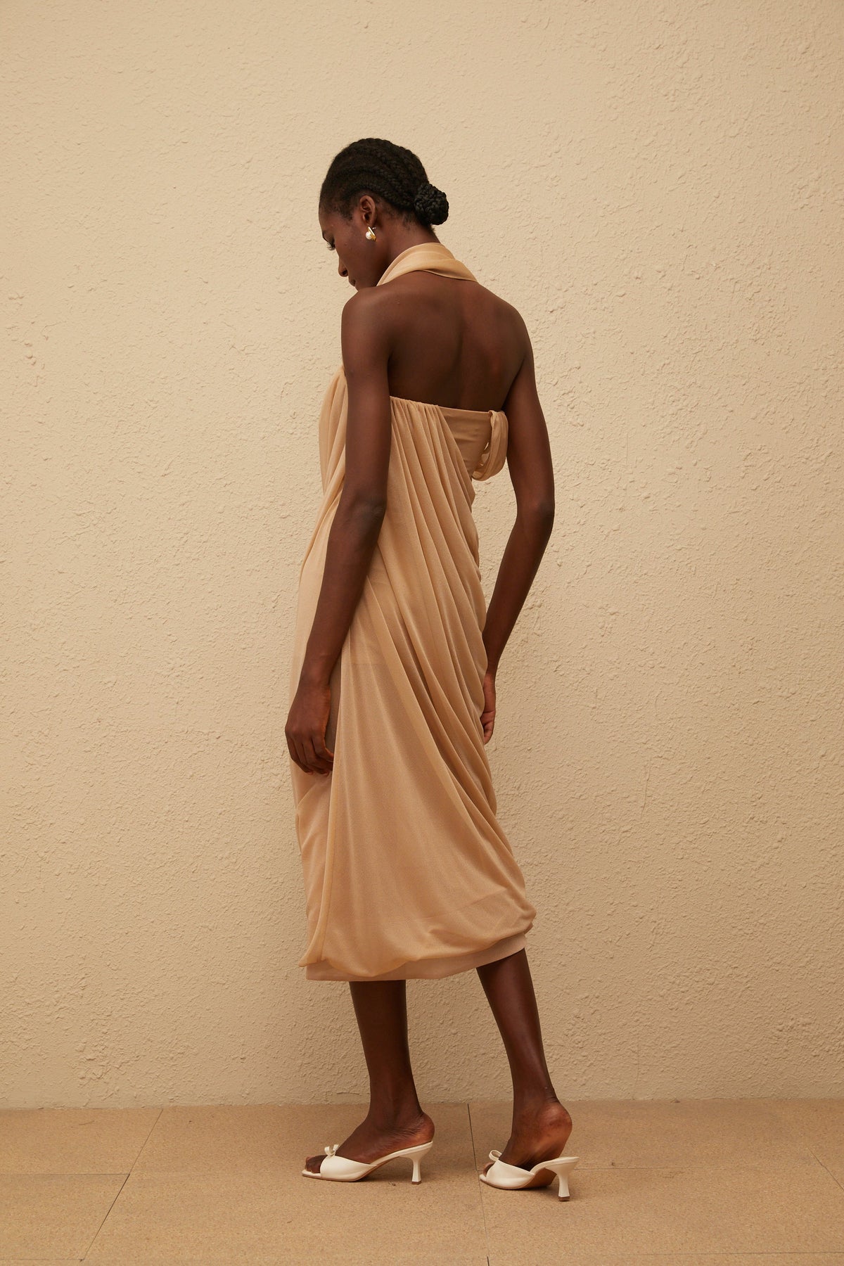 Mielikki Khaki Asymmetrical Tulle Panel Midi Dress