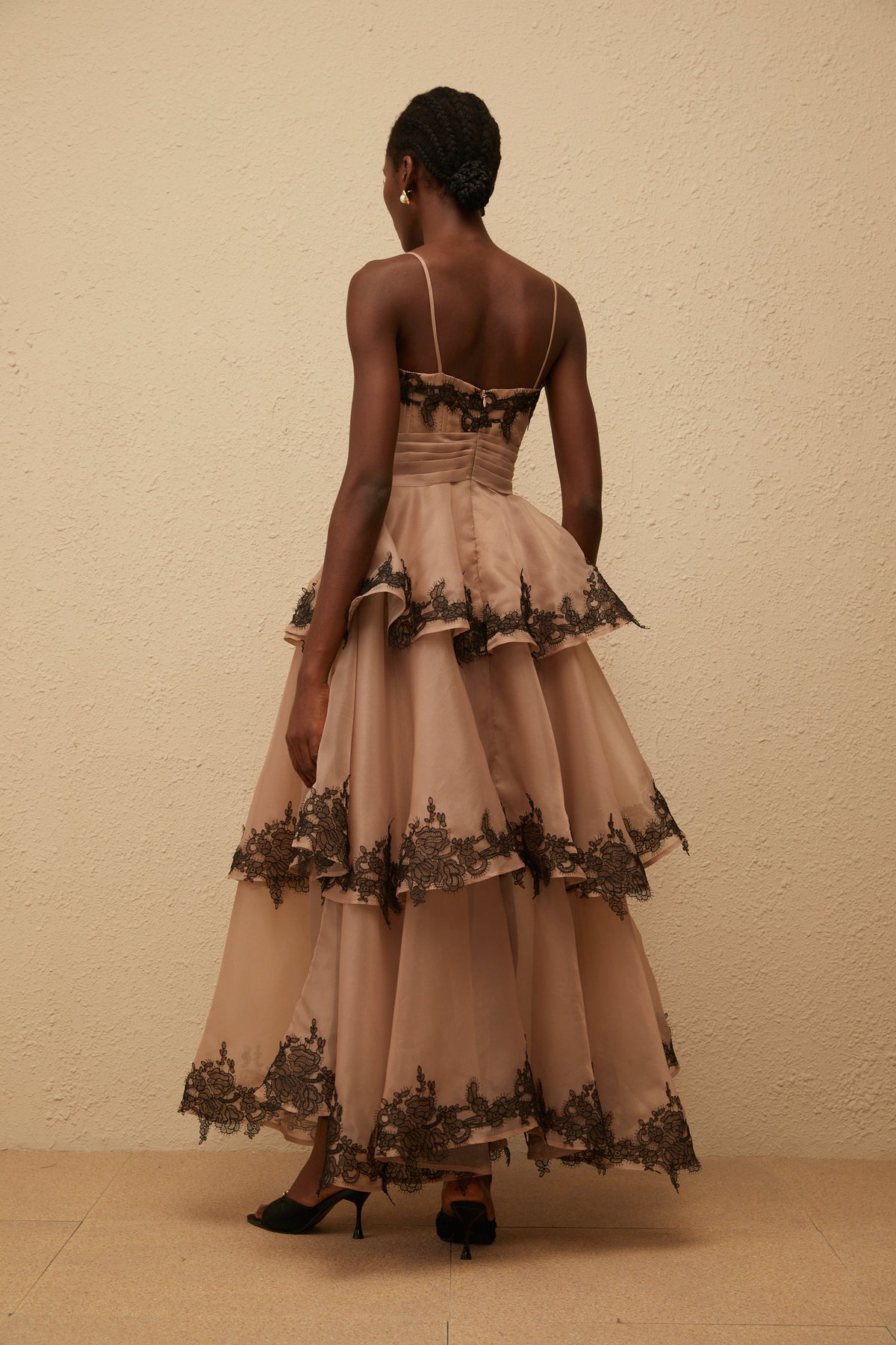 Frideborg Brown Tiered Tulle Maxi Dress