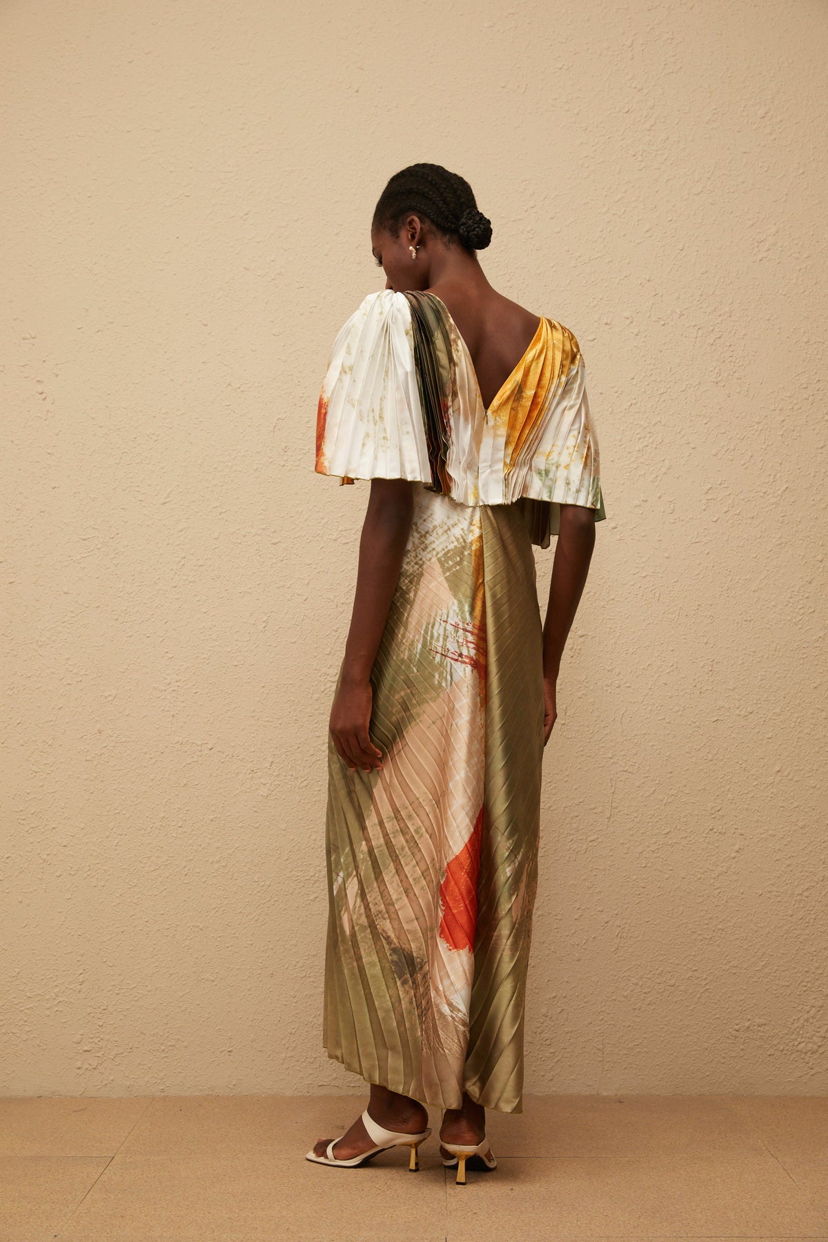 Giulia Green Smudged Graffiti Satin Maxi Dress (Final Sale)