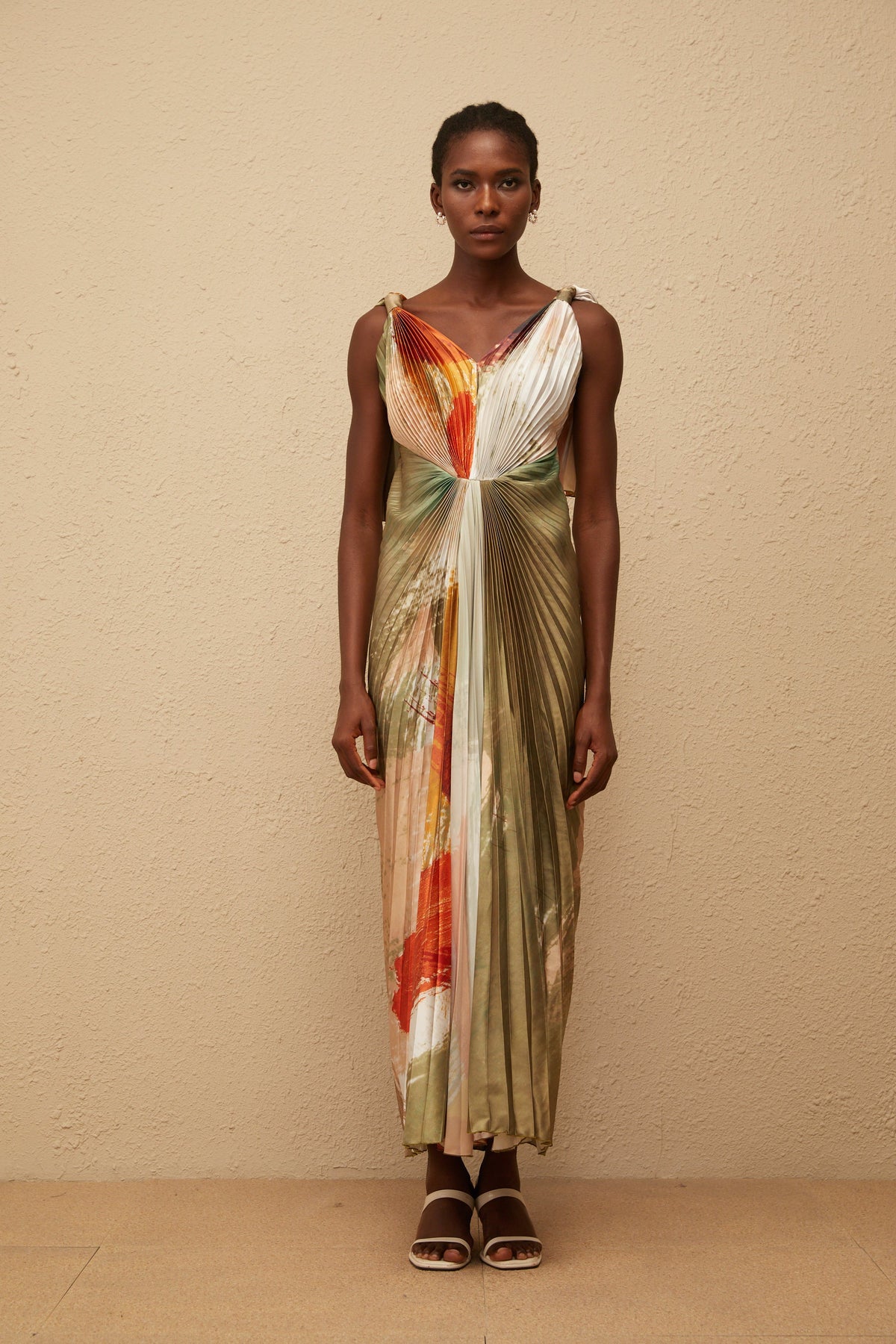 Giulia Green Smudged Graffiti Satin Maxi Dress (Final Sale)