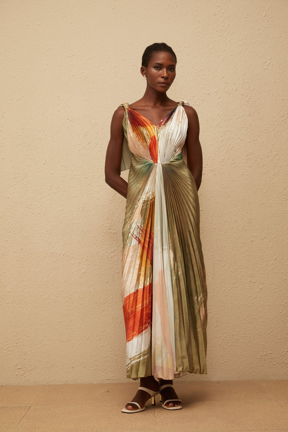 Giulia Green Smudged Graffiti Satin Maxi Dress (Final Sale)