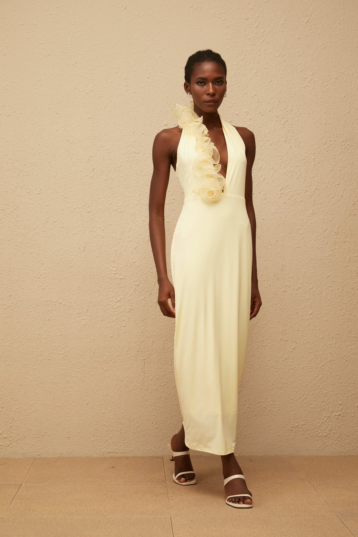 Brume Yellow Halterneck 3D Petal Maxi Dress (Final Sale-US Only)