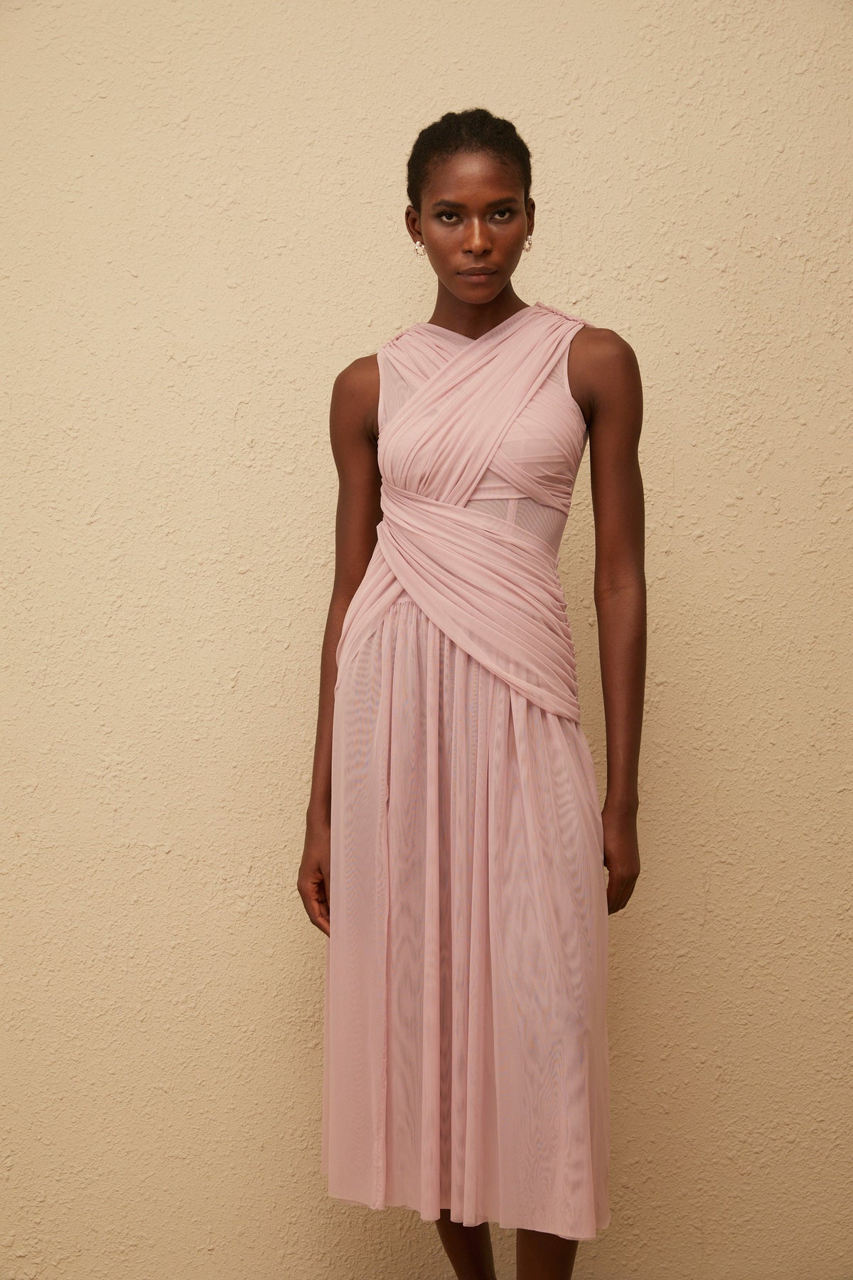 Sérénité Lilac Cross-Over Mesh Midi Dress (Final Sale-US Only)