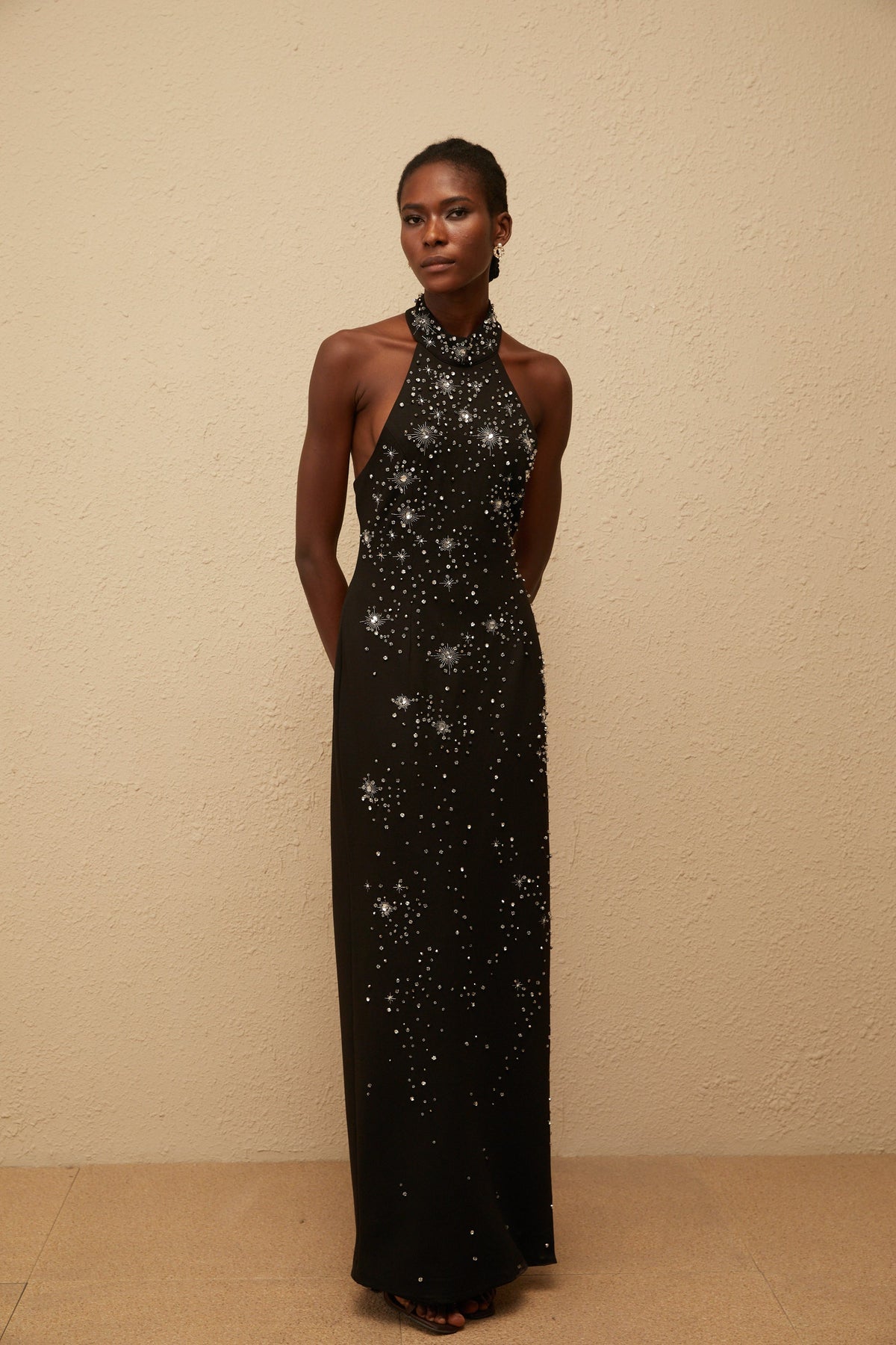 Perle Black Embellished Skinny Cut Maxi Dress (Final Sale-US Only)