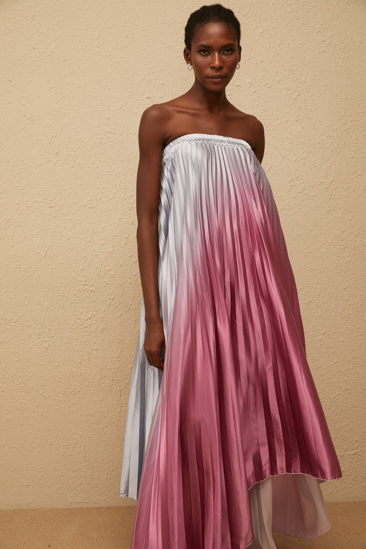 Irini Pink Gradient Pleated Maxi Dress